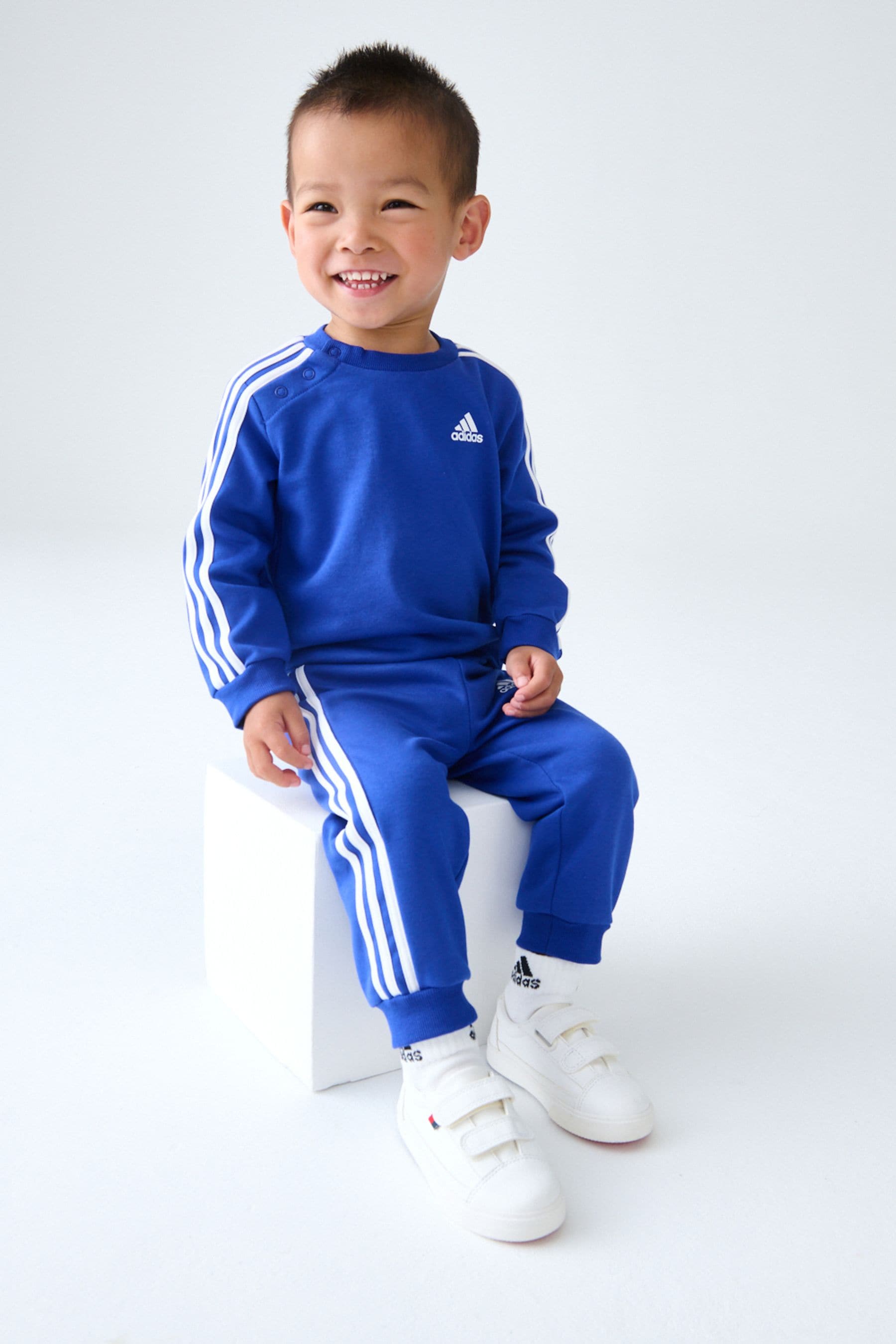 Blue/White adidas Kids Essentials 3 Stripes Jogger Set