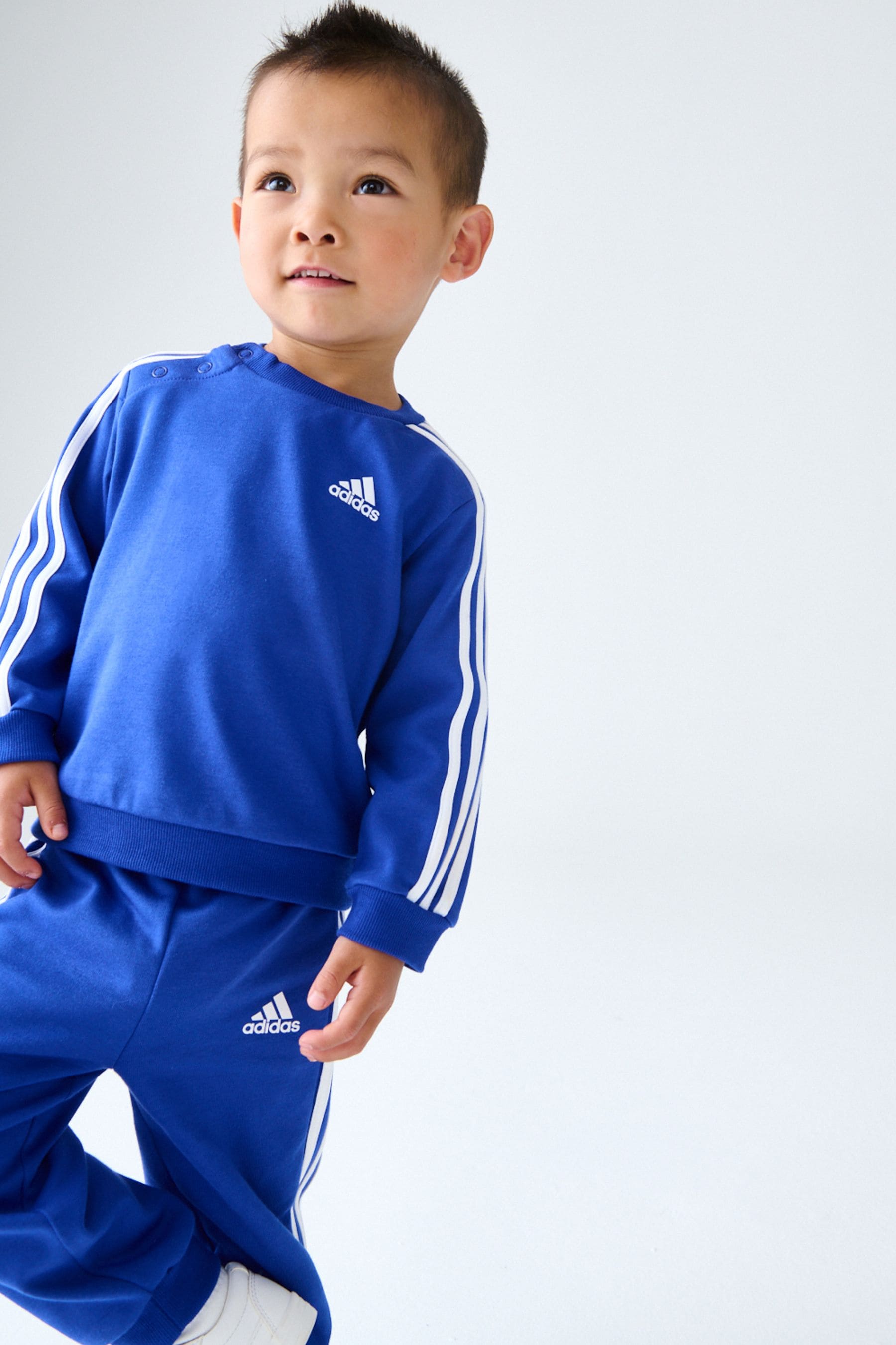 Blue/White adidas Kids Essentials 3 Stripes Jogger Set