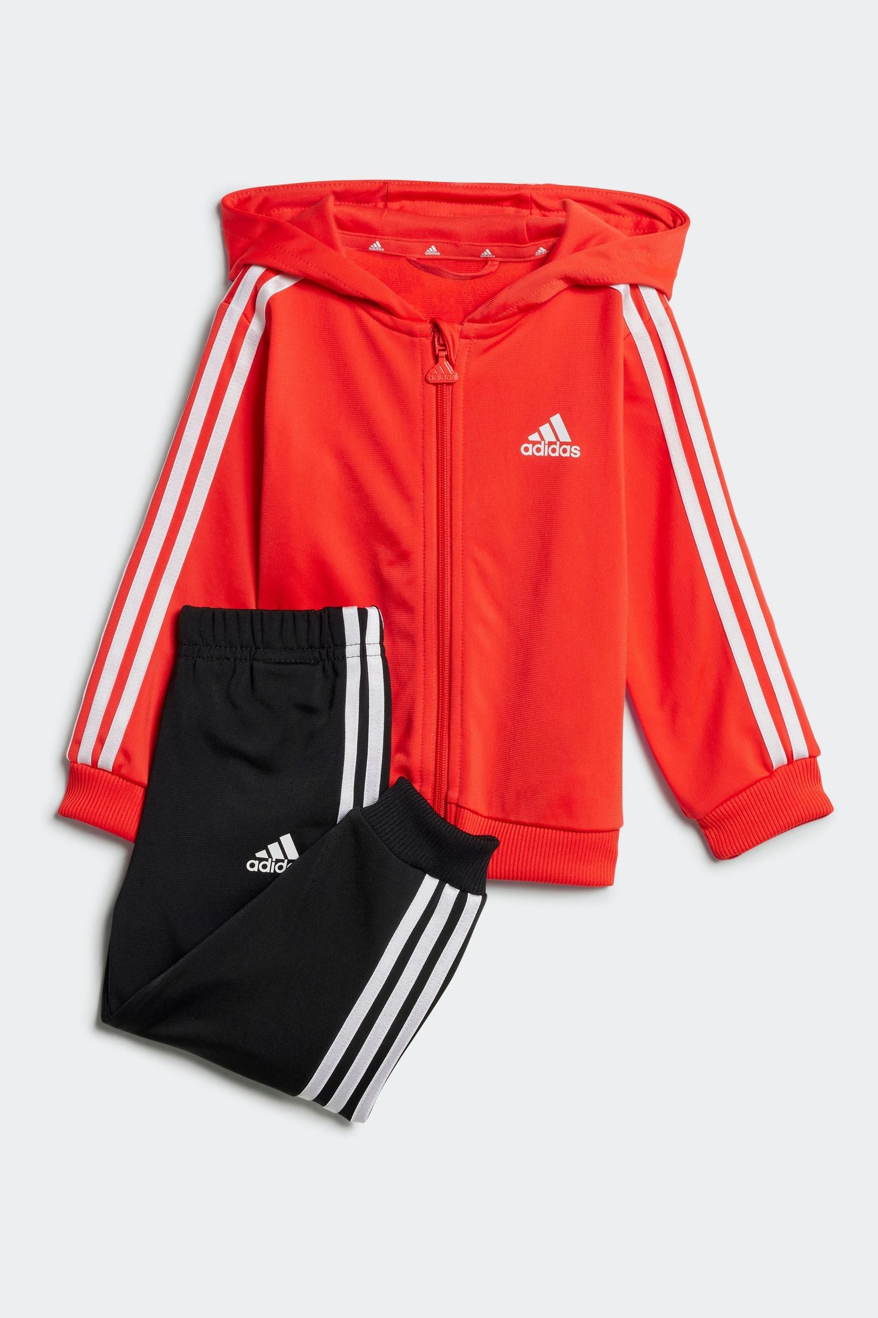 adidas Red/Black Essentials Shiny Hooded Tracksuit