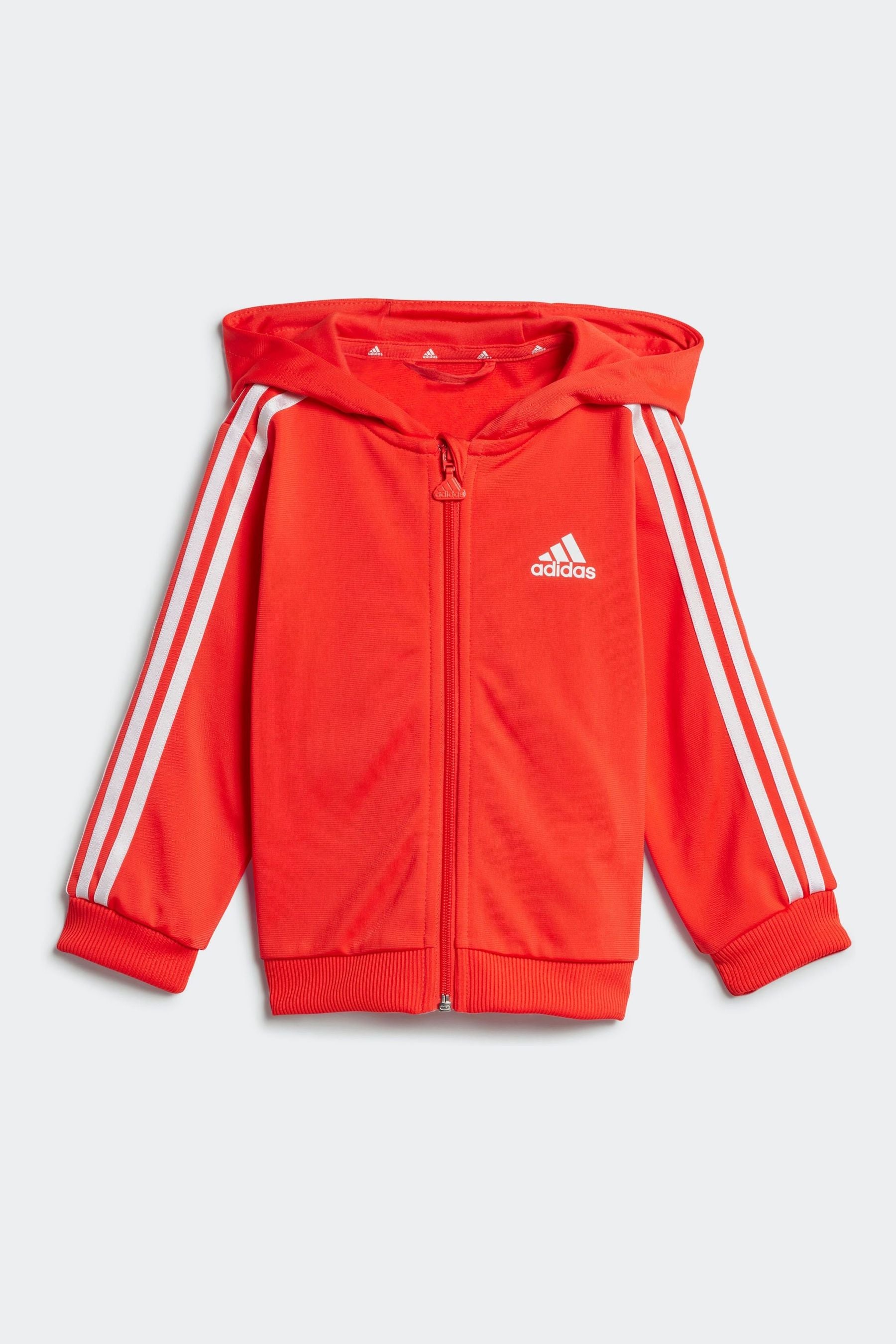 adidas Red/Black Essentials Shiny Hooded Tracksuit