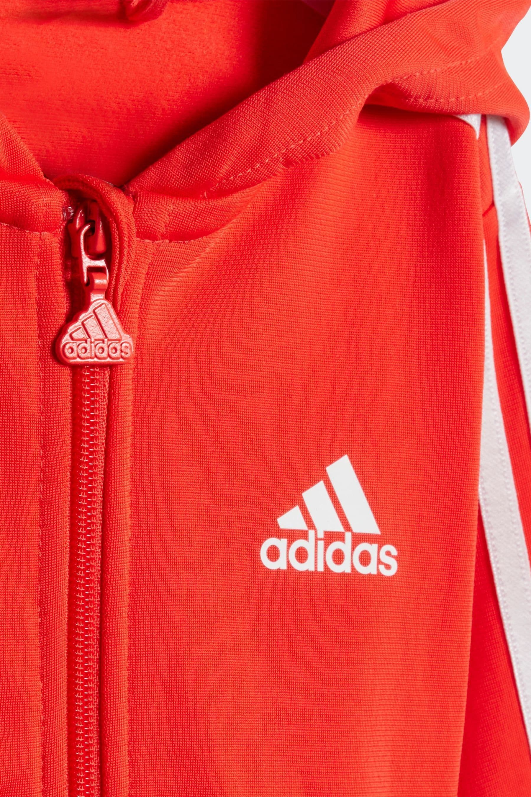 adidas Red/Black Essentials Shiny Hooded Tracksuit