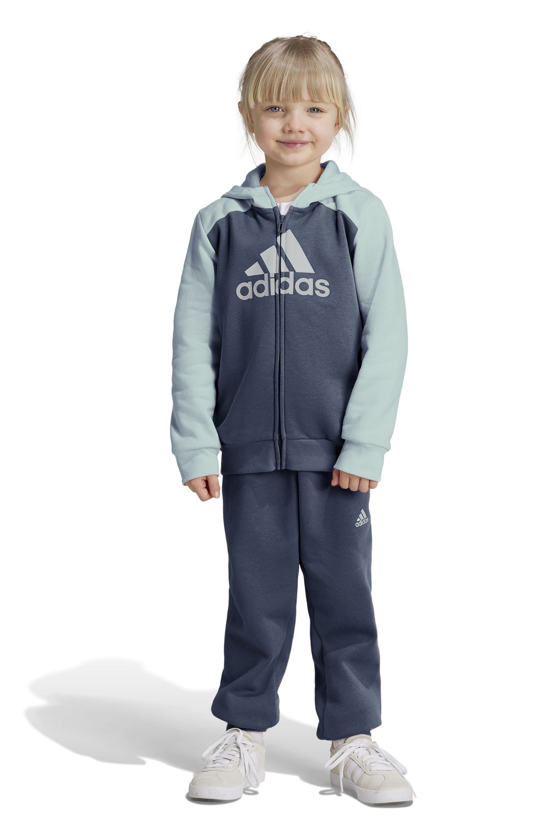 adidas Aqua Blue Sportswear Essentials Big Logo Fleece Tracksuit Kids