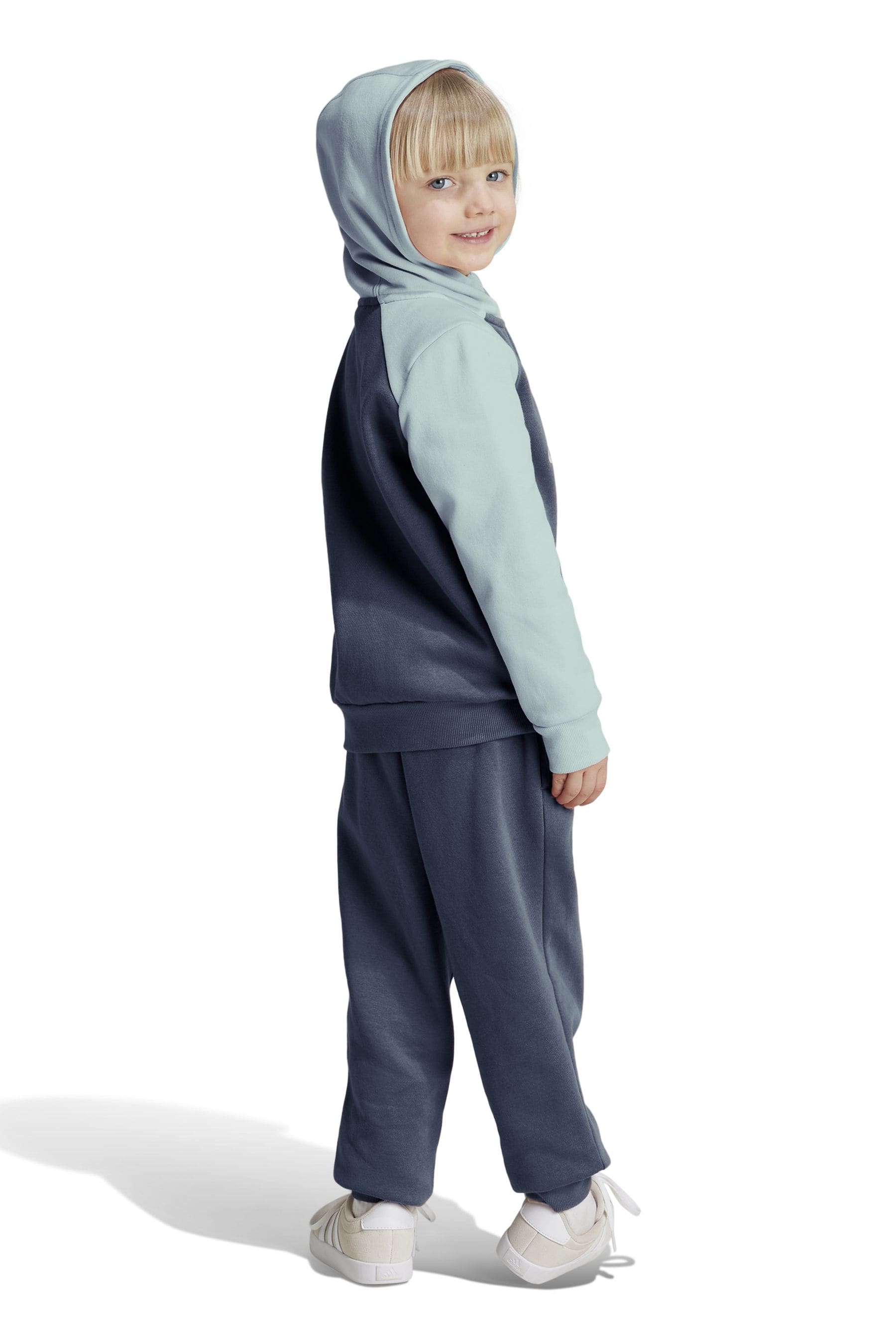 adidas Aqua Blue Sportswear Essentials Big Logo Fleece Tracksuit Kids