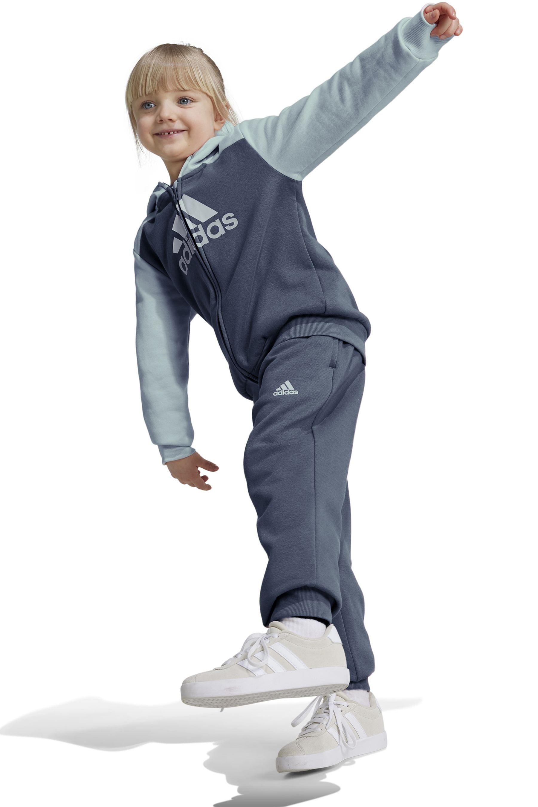 adidas Aqua Blue Sportswear Essentials Big Logo Fleece Tracksuit Kids