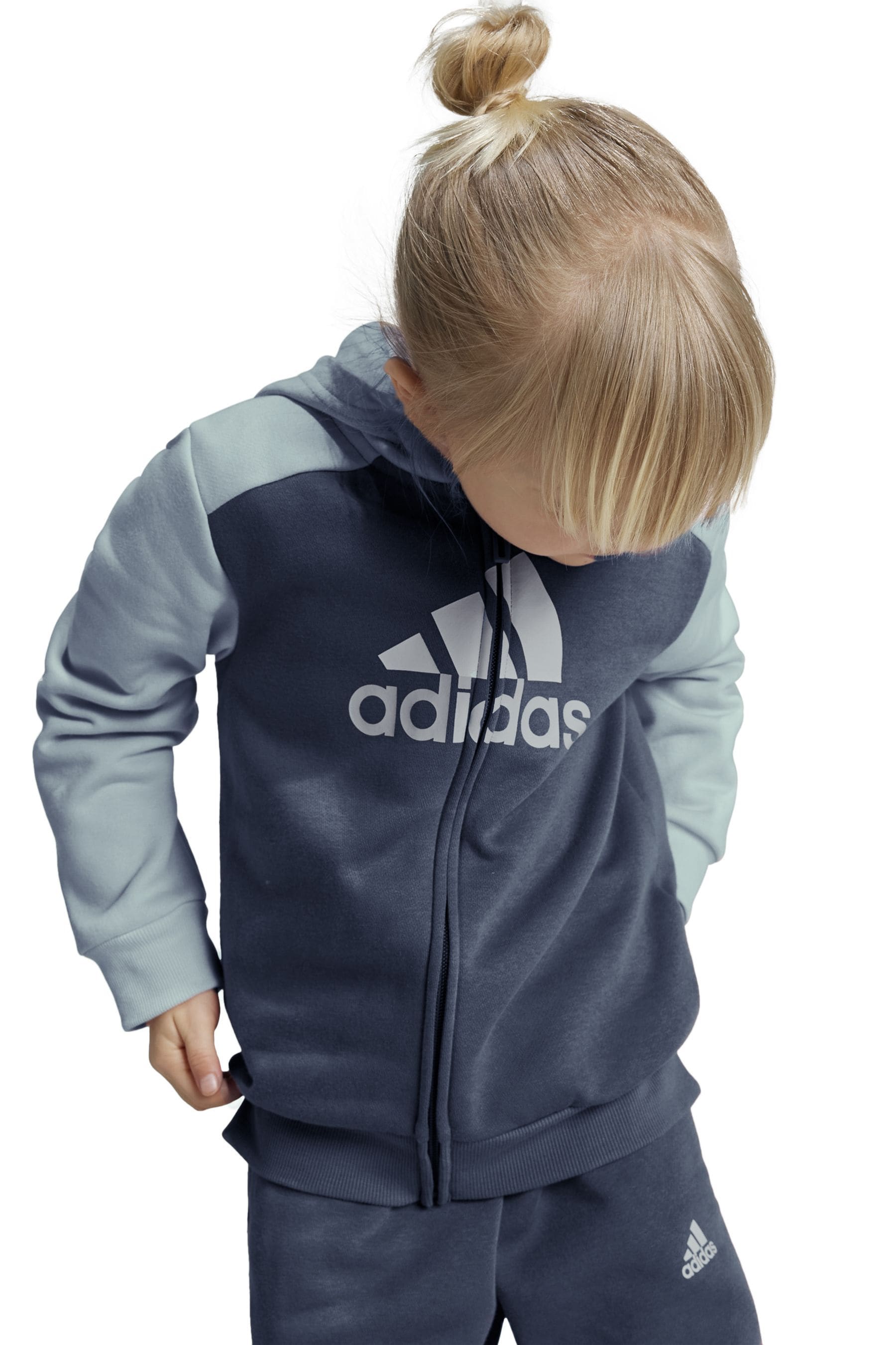 adidas Aqua Blue Sportswear Essentials Big Logo Fleece Tracksuit Kids