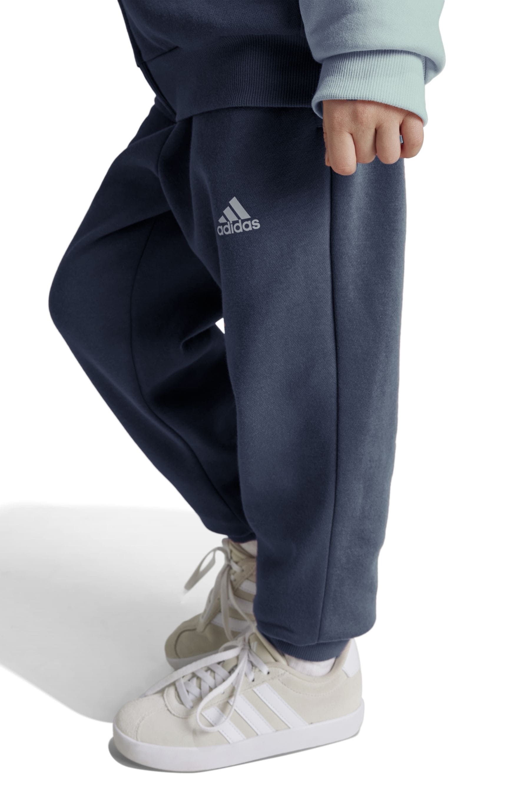 adidas Aqua Blue Sportswear Essentials Big Logo Fleece Tracksuit Kids