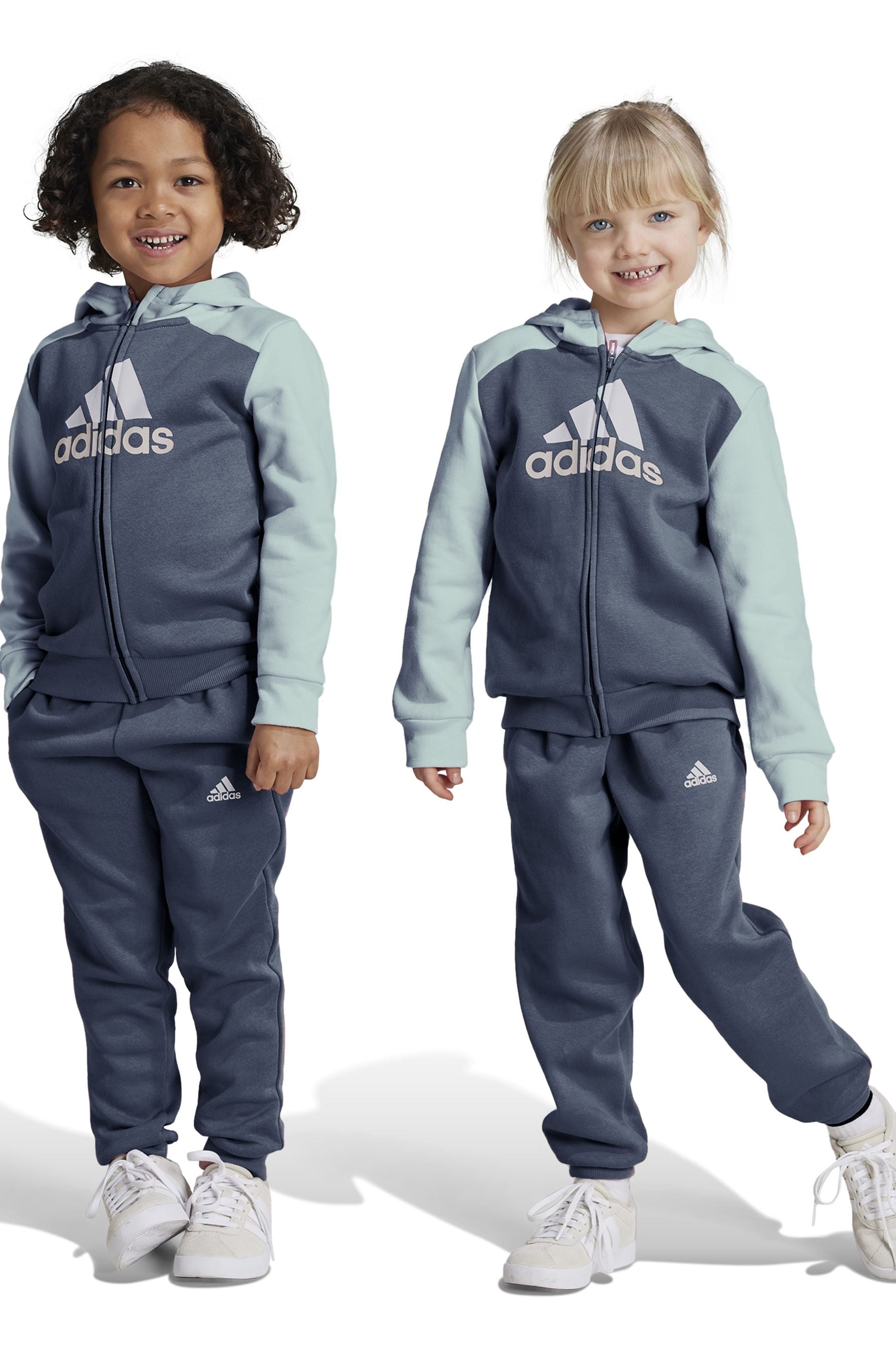 adidas Aqua Blue Sportswear Essentials Big Logo Fleece Tracksuit Kids