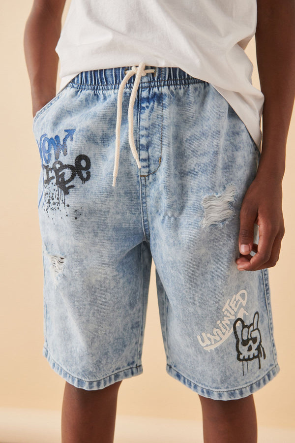 Light Blue Graffiti Denim Shorts (3-16yrs)