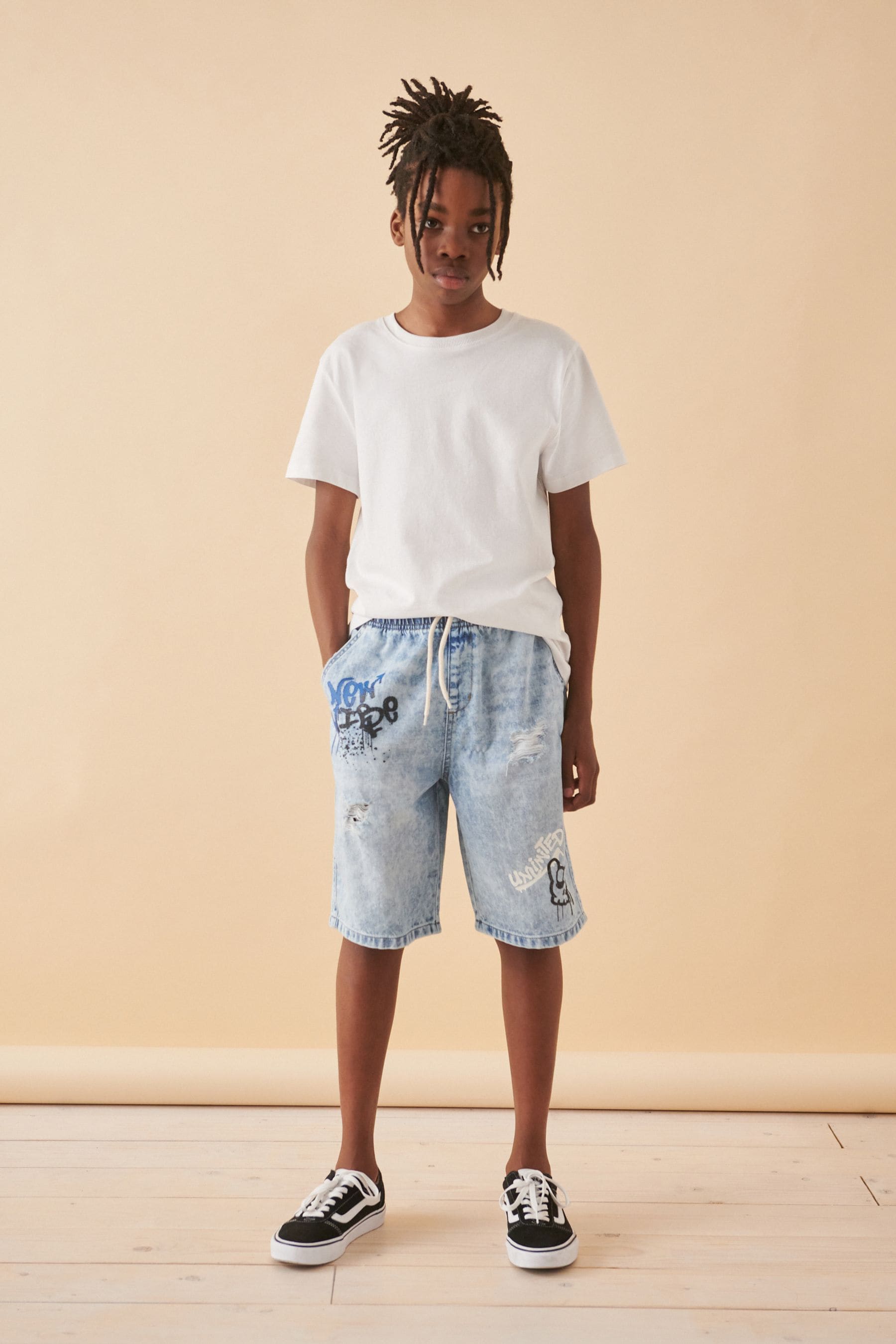 Light Blue Graffiti Denim Shorts (3-16yrs)