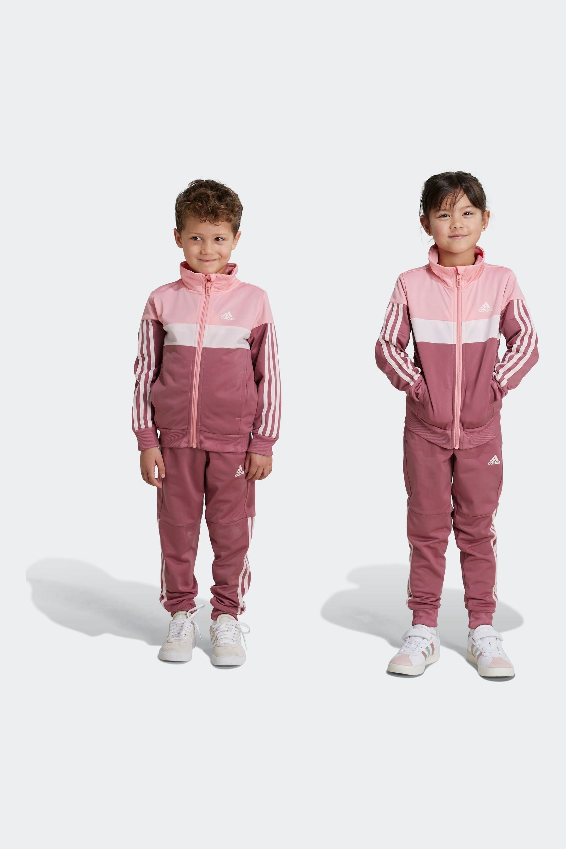 Pink adidas Kids Tiberio 3-Stripes Colorblock Shiny Tracksuit