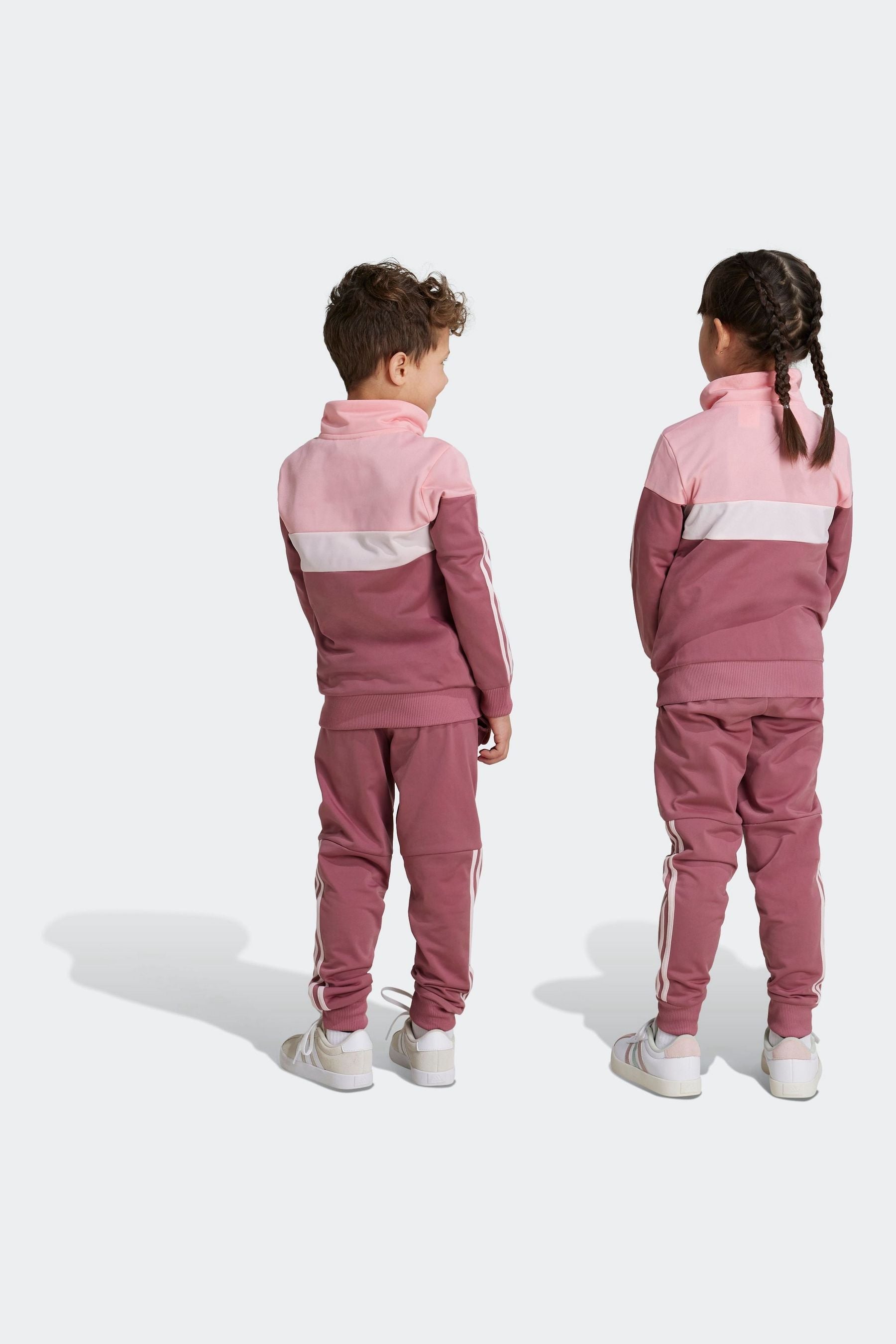 Pink adidas Kids Tiberio 3-Stripes Colorblock Shiny Tracksuit