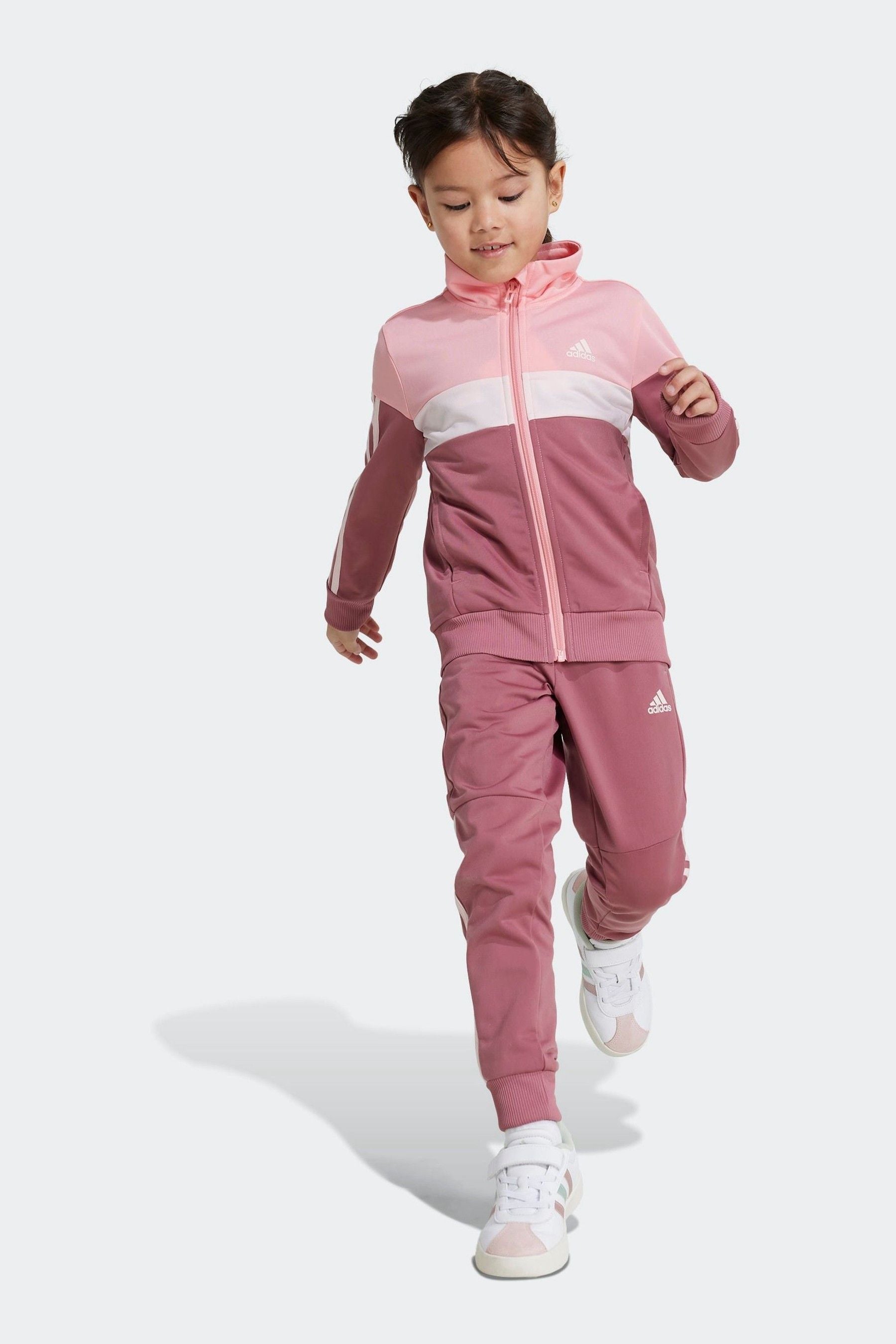 adidas Pink Kids Tiberio 3-Stripes Colorblock Shiny Tracksuit