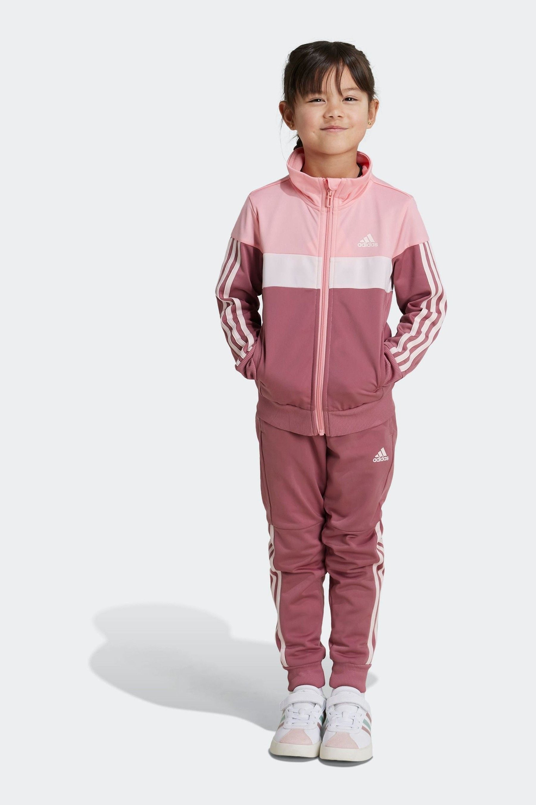 Pink adidas Kids Tiberio 3-Stripes Colorblock Shiny Tracksuit