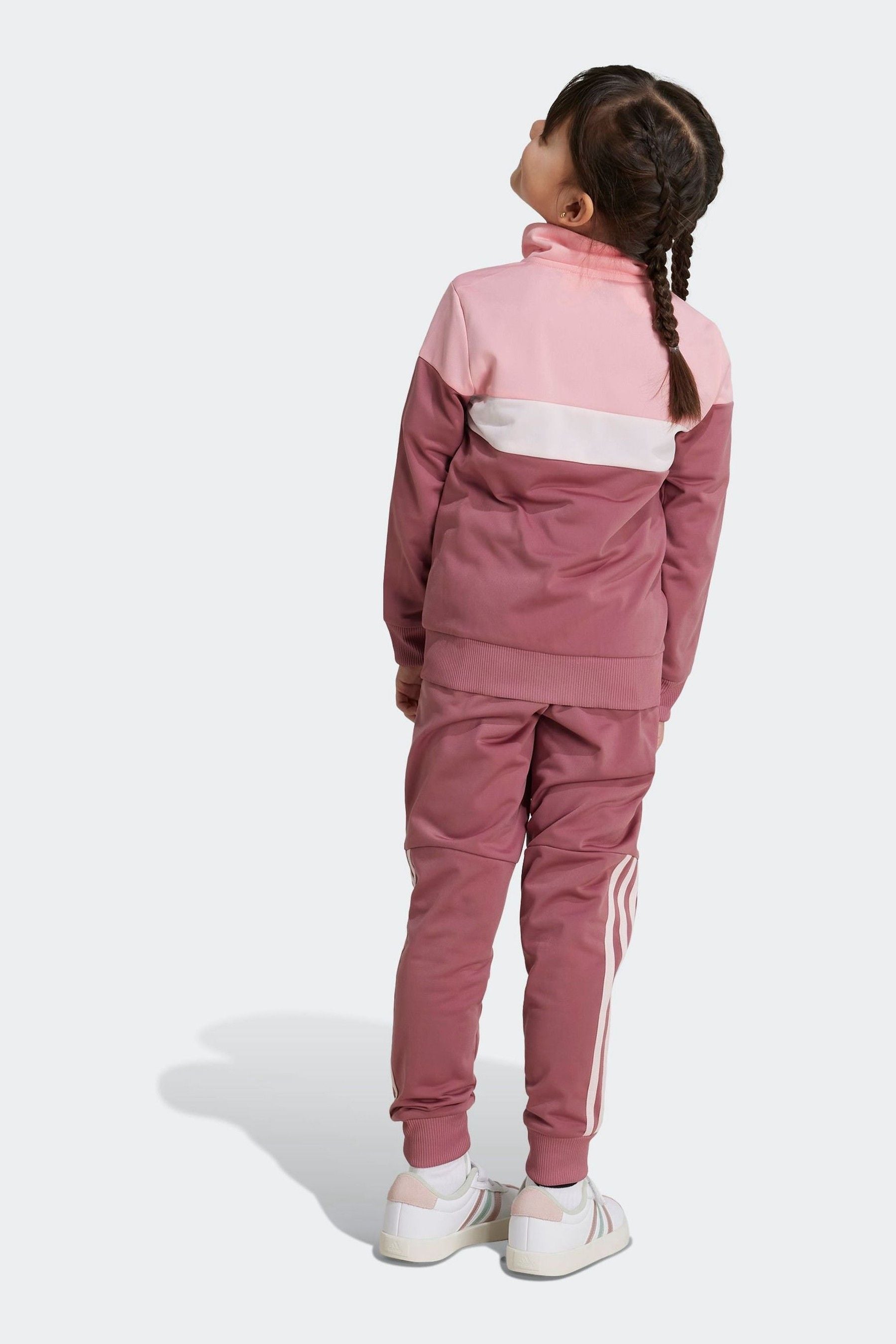 adidas Pink Kids Tiberio 3-Stripes Colorblock Shiny Tracksuit