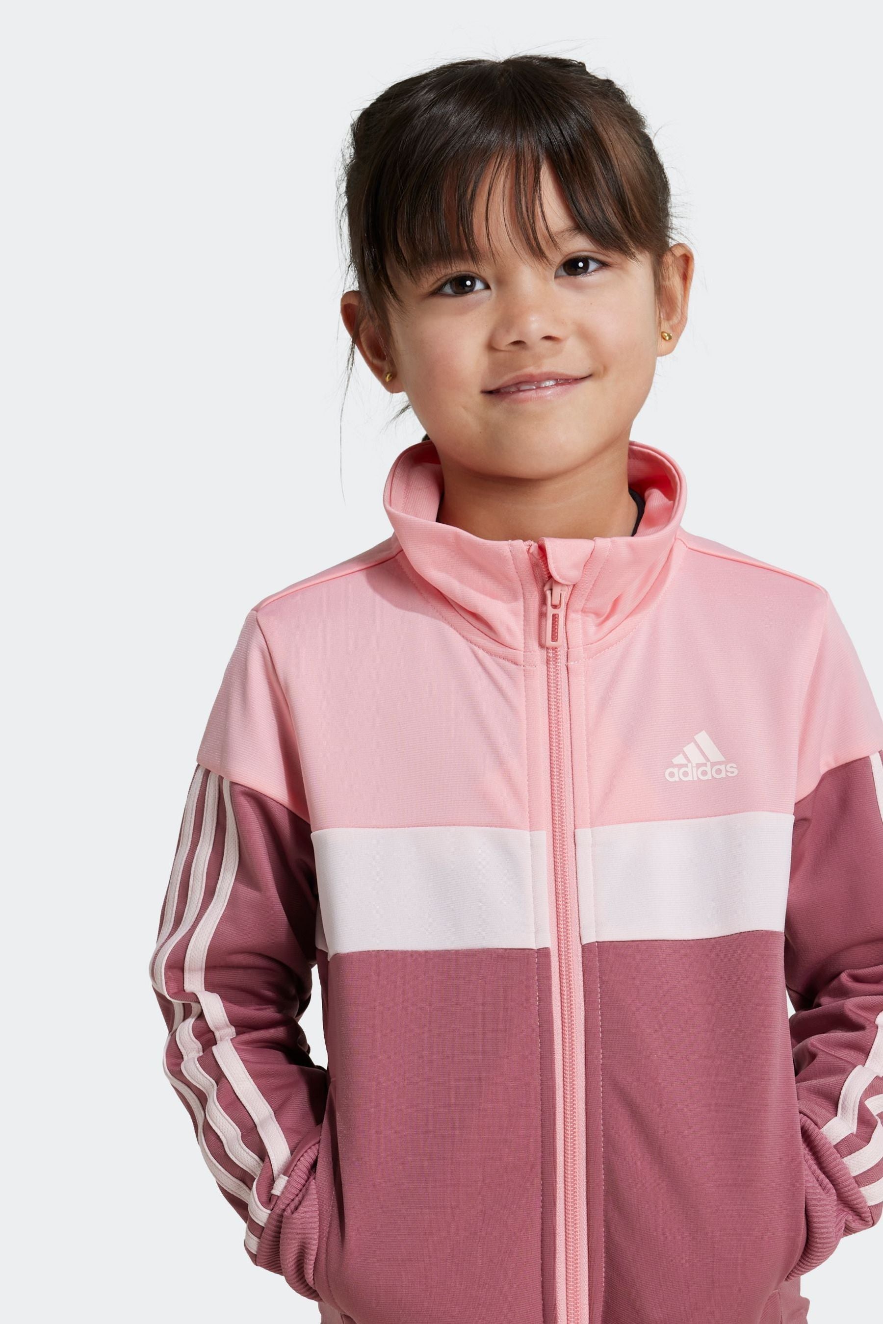 adidas Pink Kids Tiberio 3-Stripes Colorblock Shiny Tracksuit