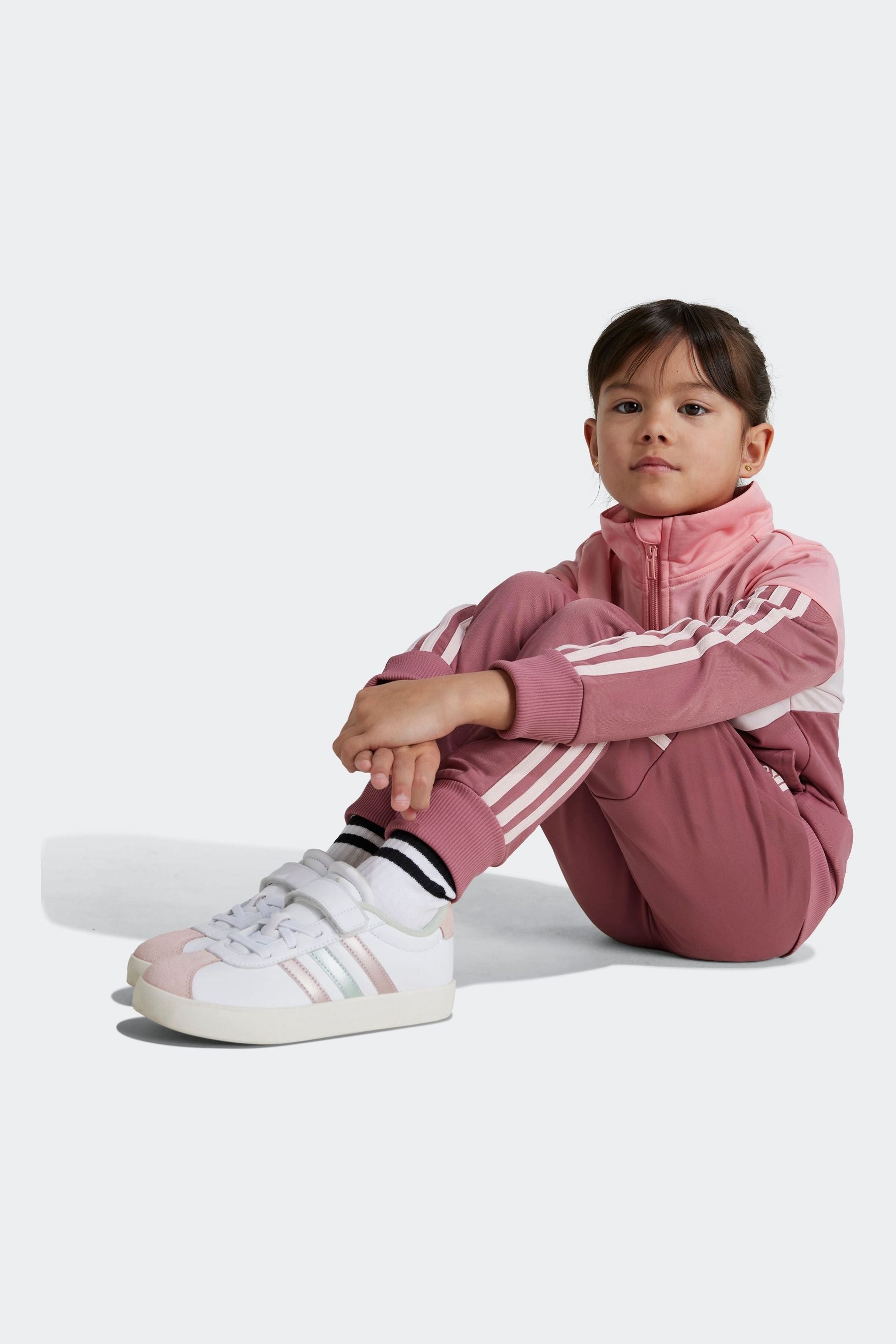 Pink adidas Kids Tiberio 3-Stripes Colorblock Shiny Tracksuit