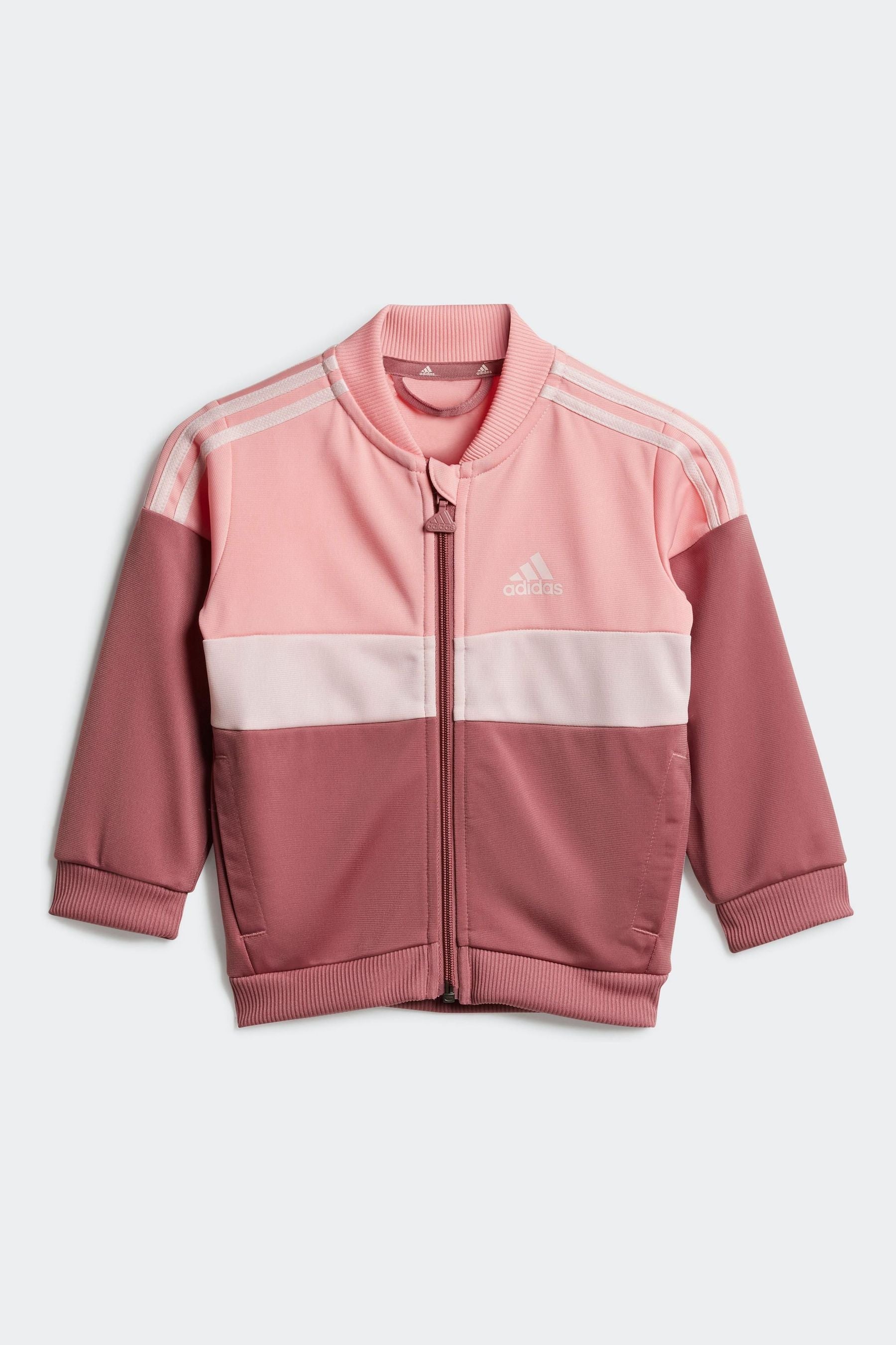 adidas Pink Kids Tiberio 3-Stripes Colourblock Shiny Tracksuit