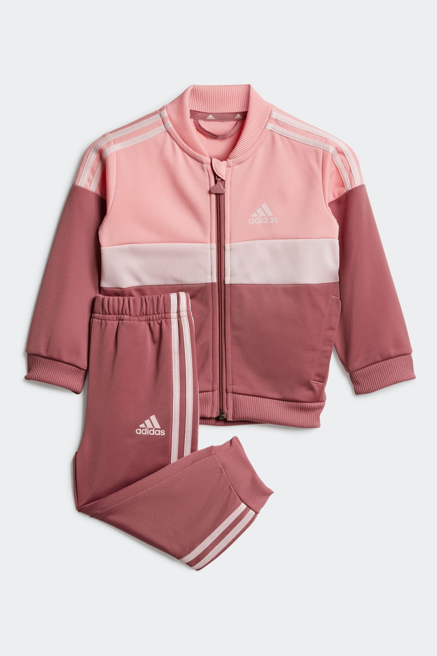 adidas Pink Kids Tiberio 3-Stripes Colourblock Shiny Tracksuit