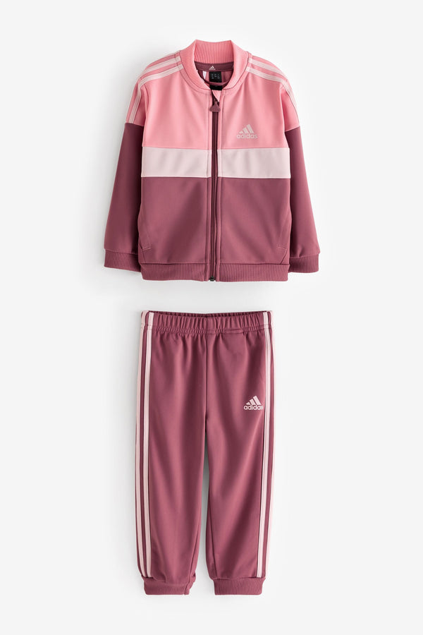 adidas Pink Kids Tiberio 3-Stripes Colourblock Shiny Tracksuit