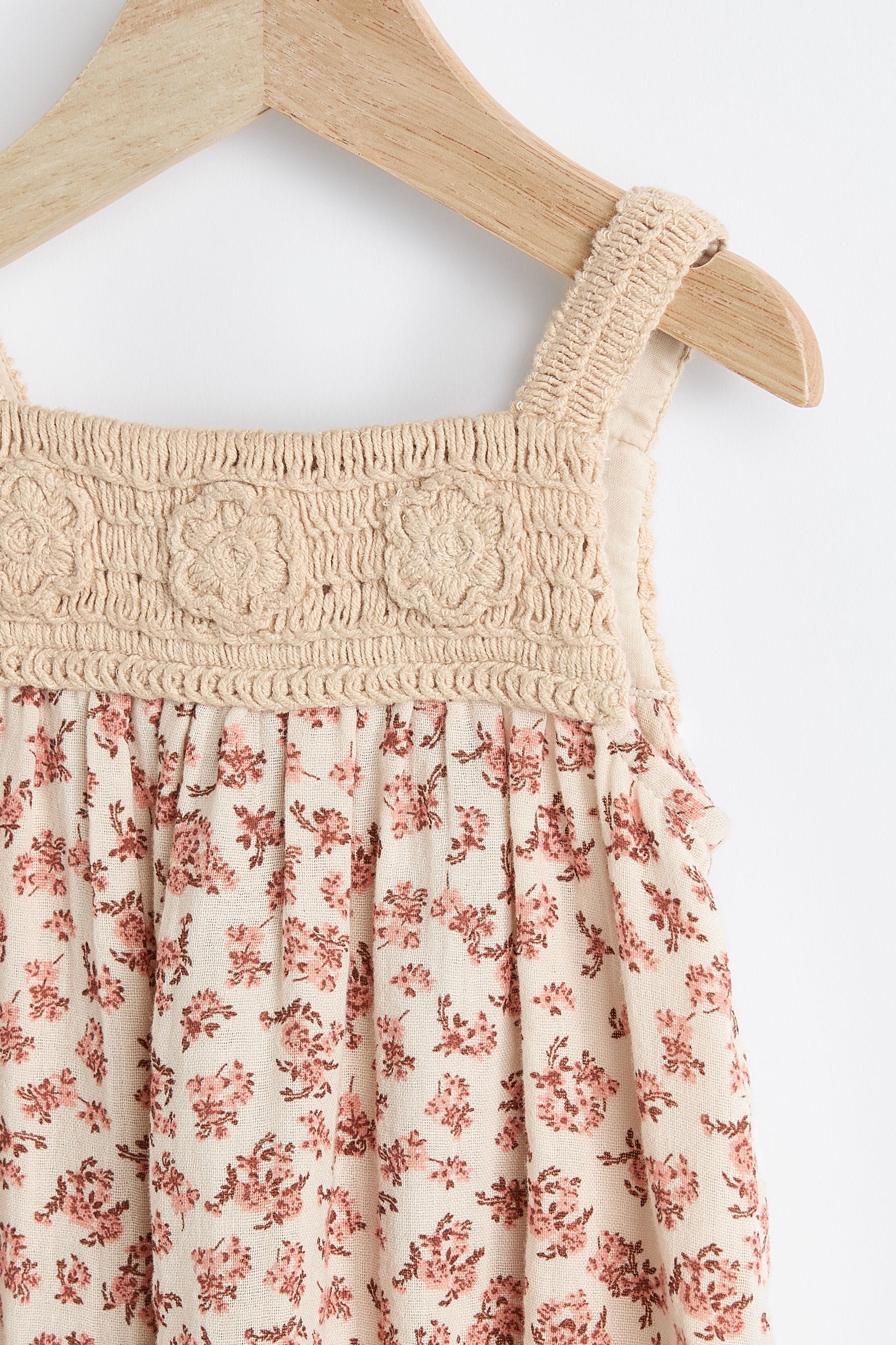 Rust Brown/ Cream Floral Baby Crochet Bloomer Romper (0mths-2yrs)