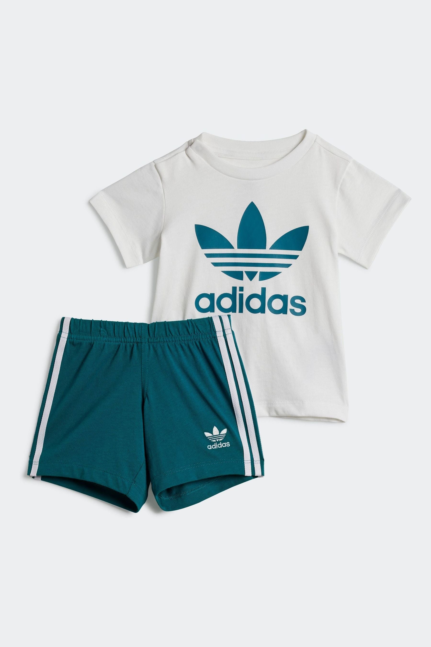 adidas White/Green Kids Shorts T-Shirt Set