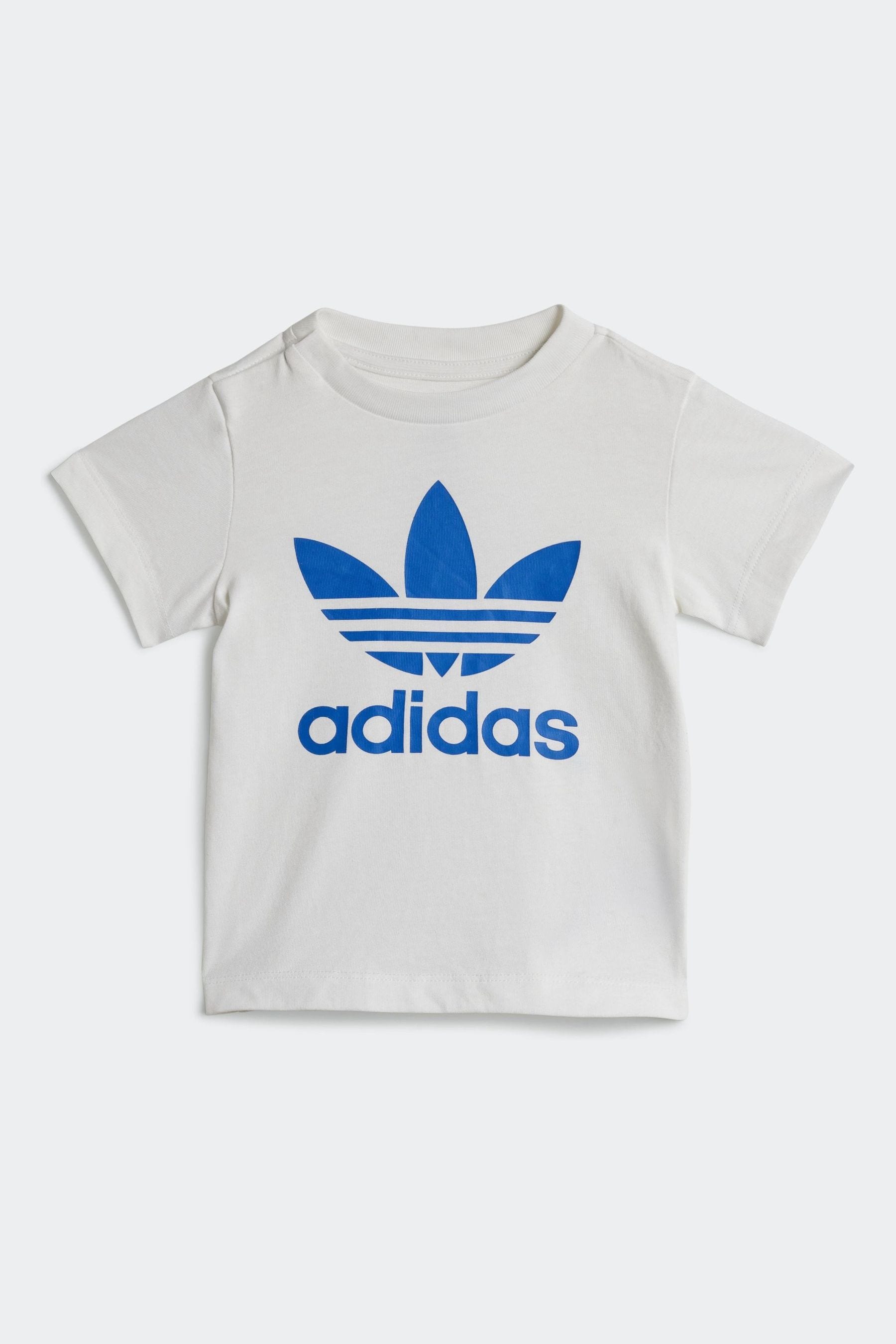 adidas White/Blue Kids 100% Cotton Shorts T-Shirt Set