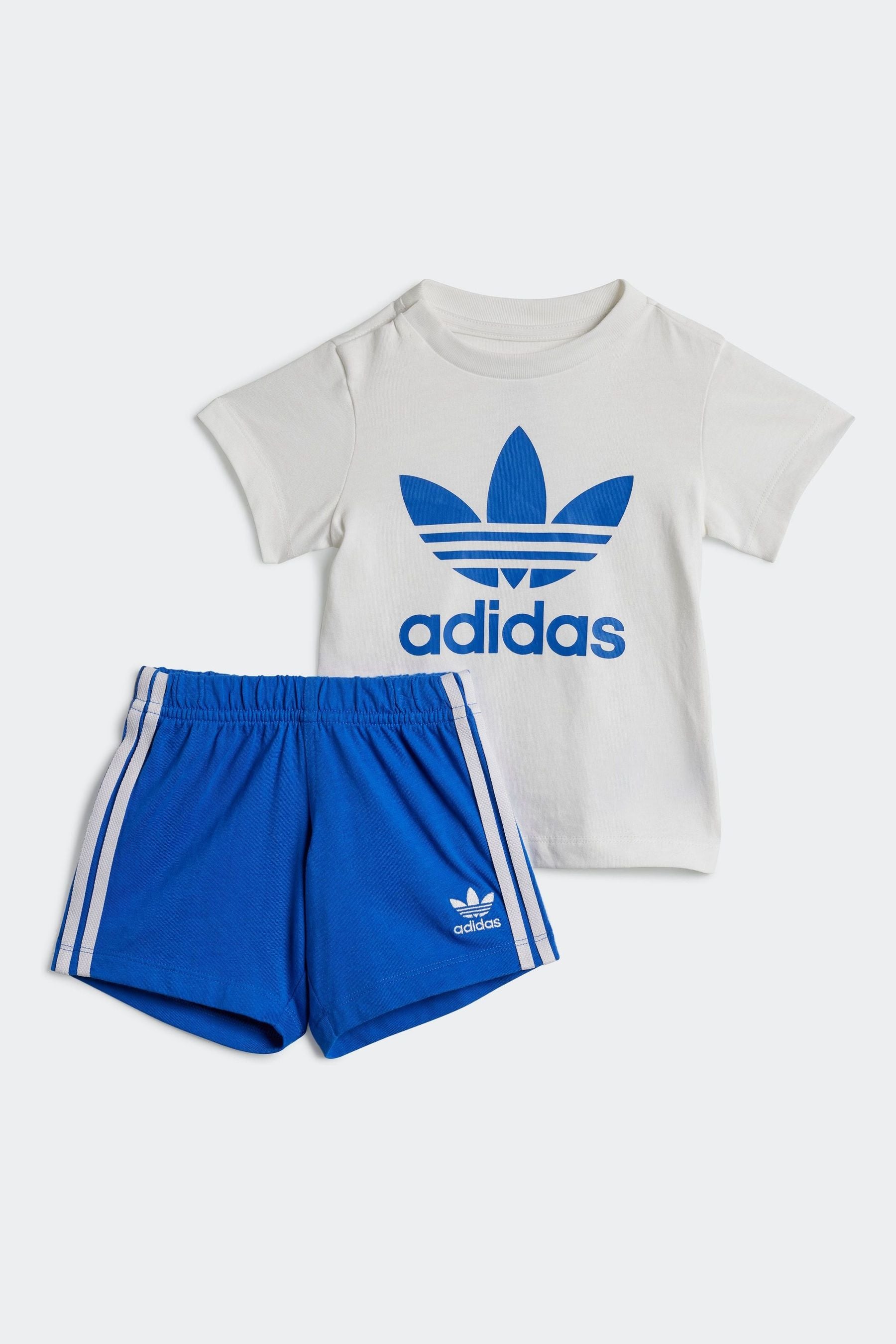 adidas White/Blue Kids 100% Cotton Shorts T-Shirt Set