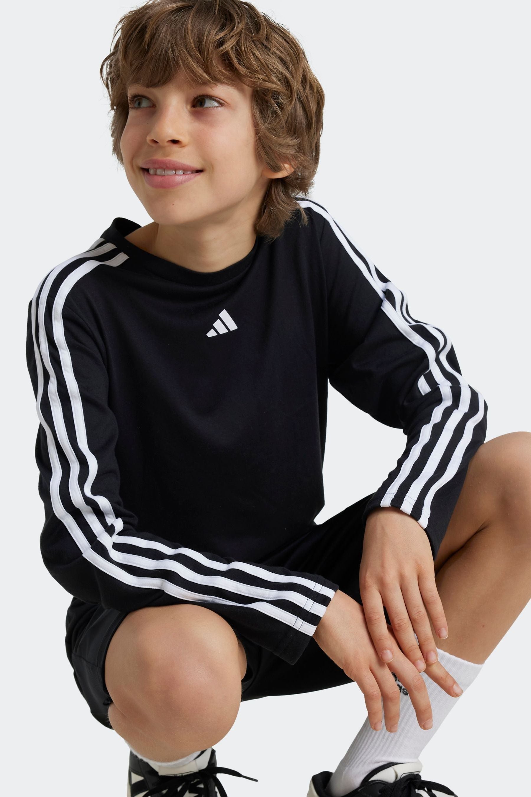 Black adidas Kids Regular Fit Train Essentials Logo Longs Sleeve Top