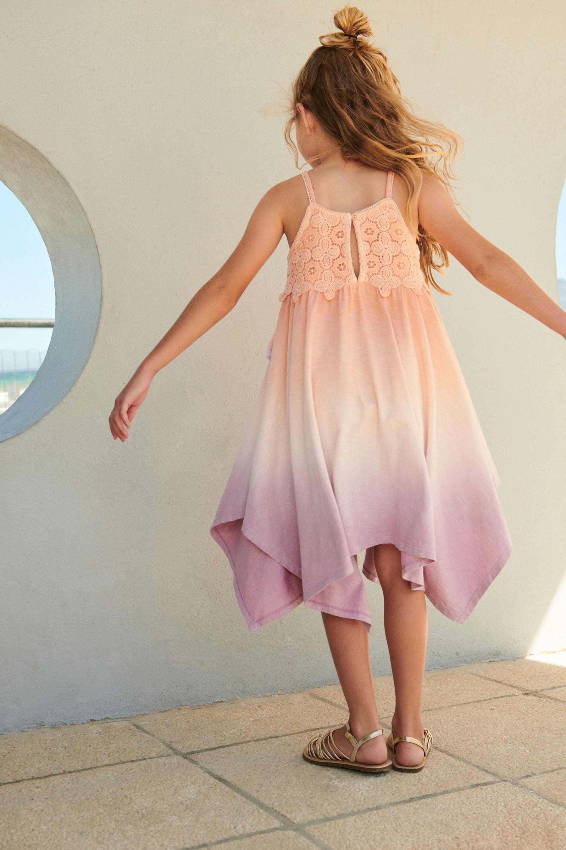 Orange/ Lilac Purple Ombre Crochet Jersey Dress (3-16yrs)