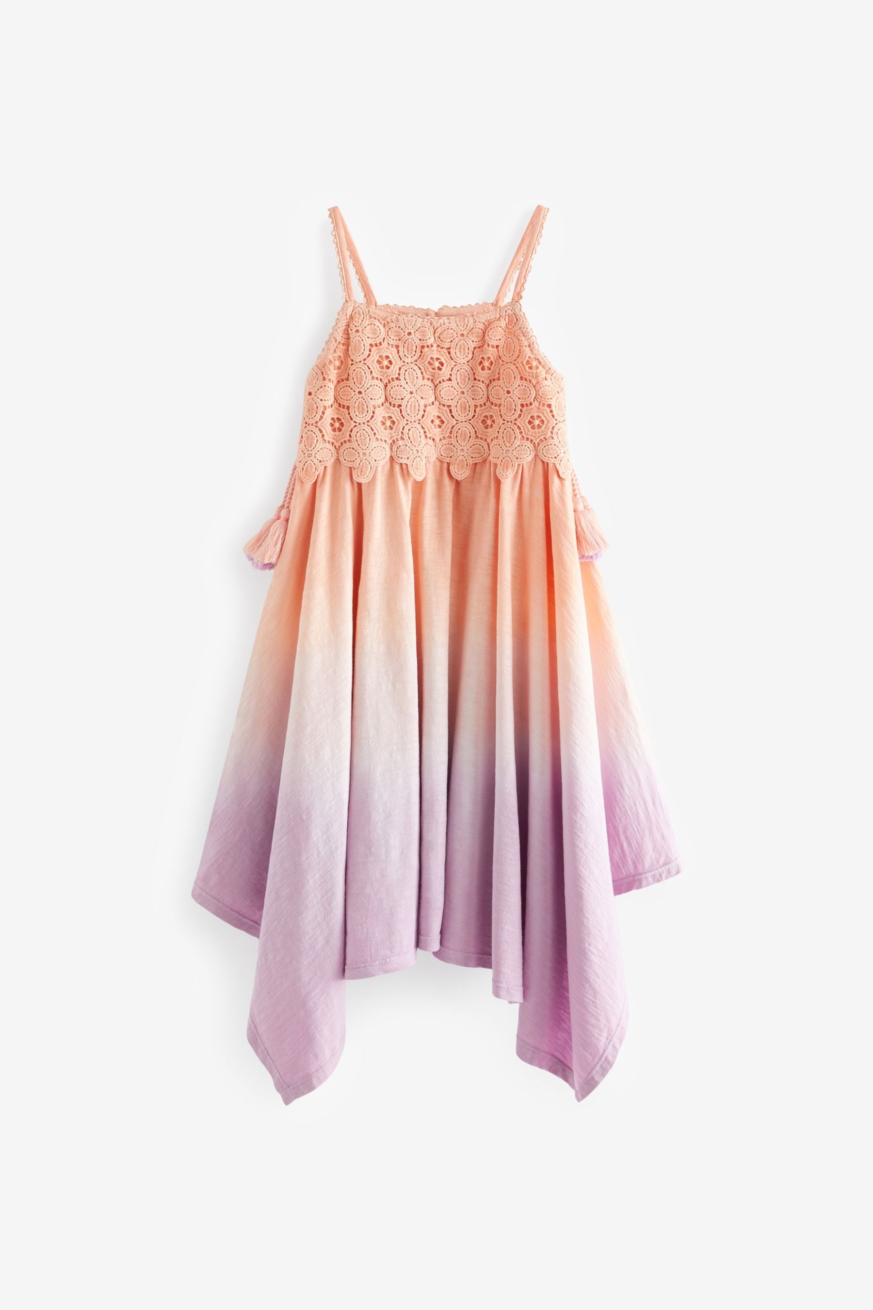 Orange/ Lilac Purple Ombre Crochet Jersey Dress (3-16yrs)