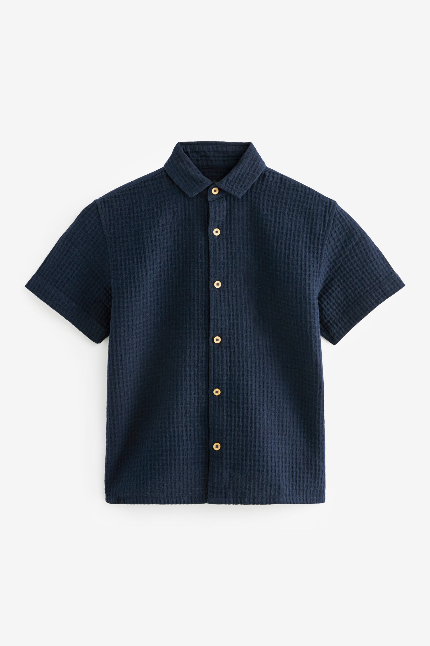 Navy 100% Cotton Short Sleeve Textured Shirt (3-16yrs)