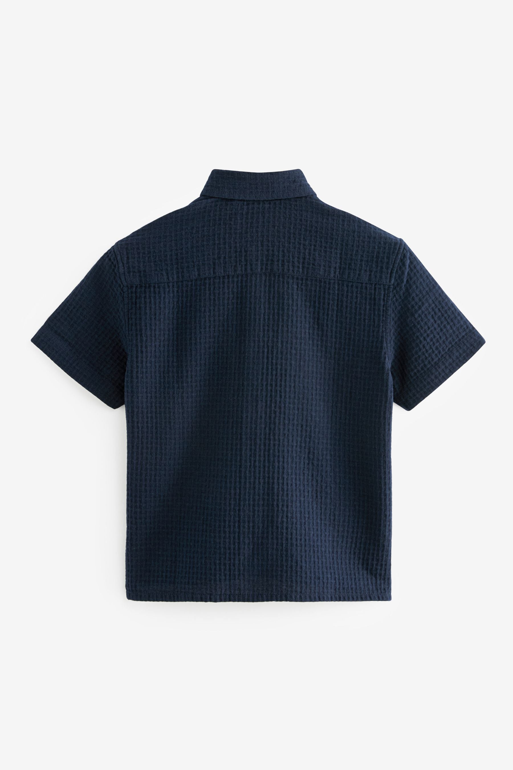 Navy Short Sleeve Textured Shirt (3-16yrs)