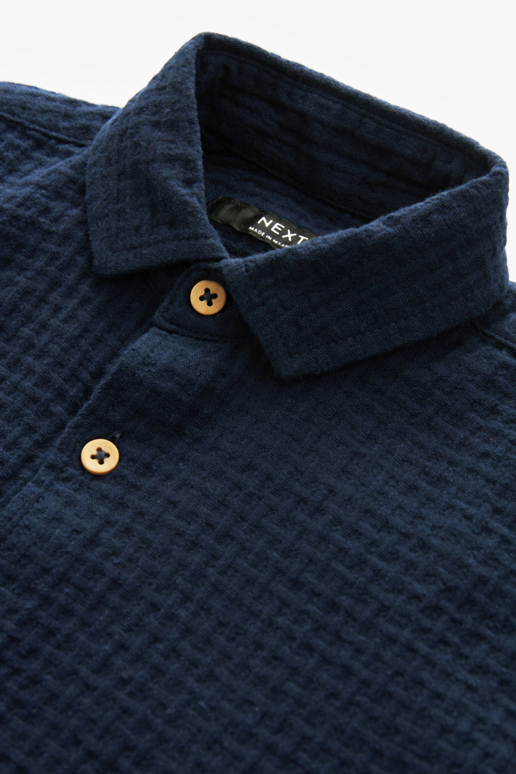 Navy Short Sleeve Textured Shirt (3-16yrs)