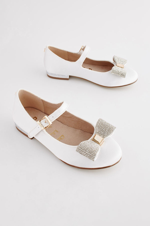 Ivory Baker by Ted Baker Girls Ivory Satin Shoes with Diamant?© Bow