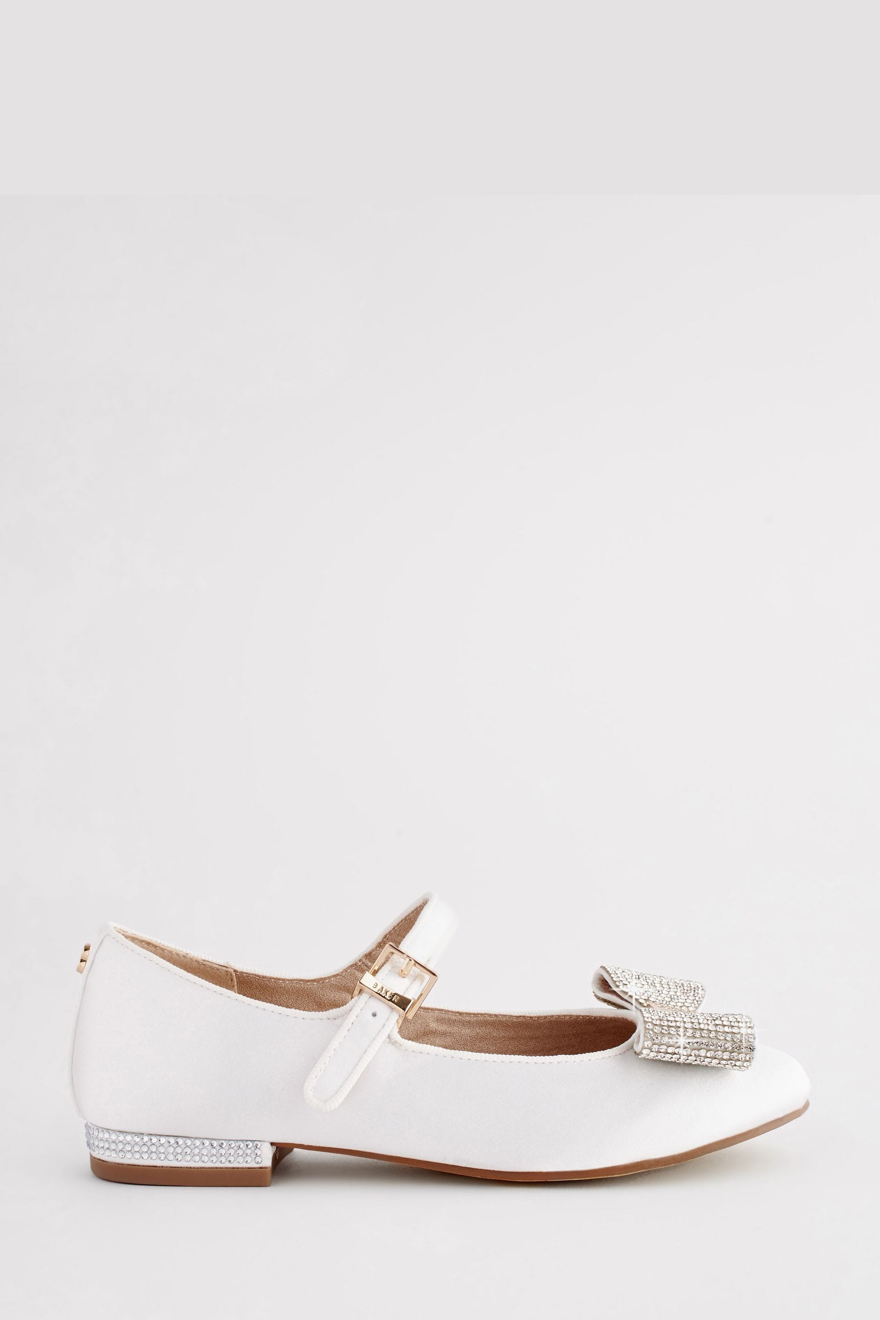 Baker by Ted Baker Girls Ivory Satin Shoes with Diamanté Bow