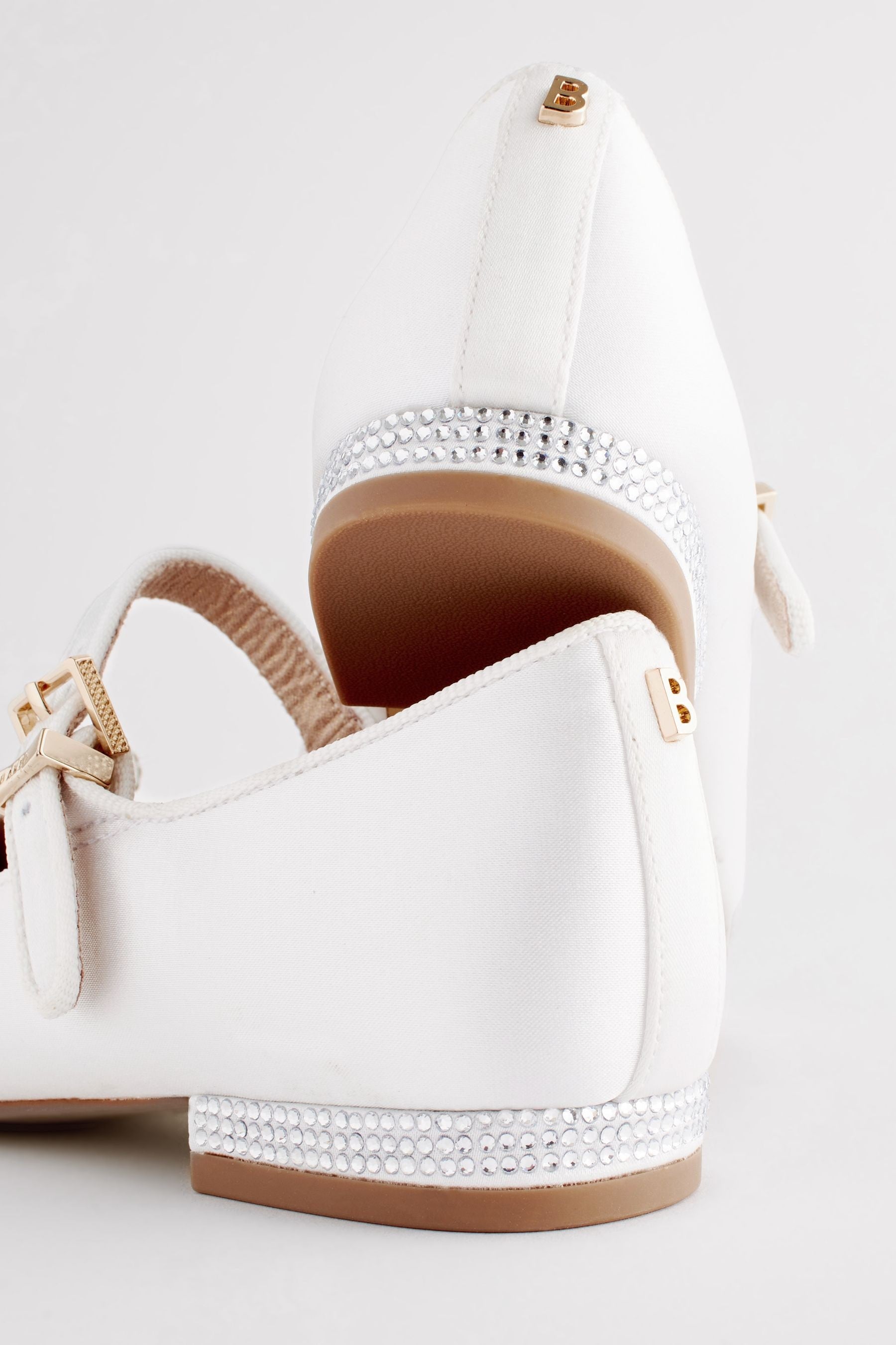 Baker by Ted Baker Girls Ivory Satin Shoes with Diamanté Bow