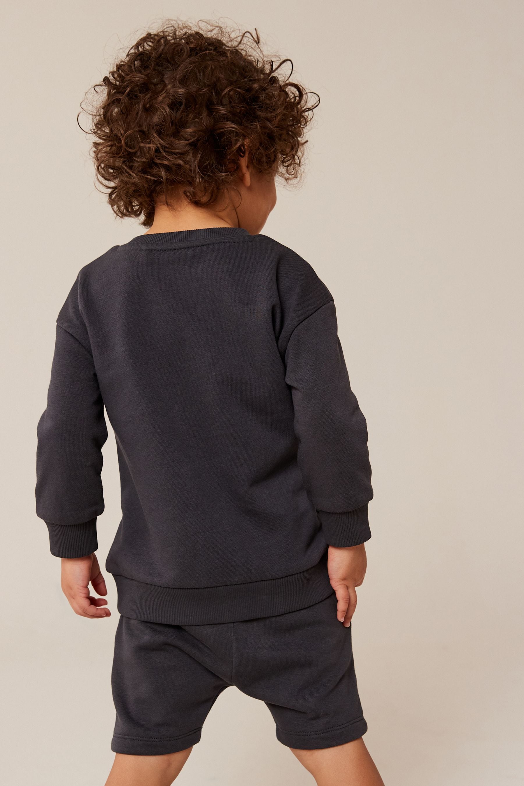 Charcoal Grey Animal Jersey Crew Neck Sweatshirt and Short Set (3mths-7yrs)