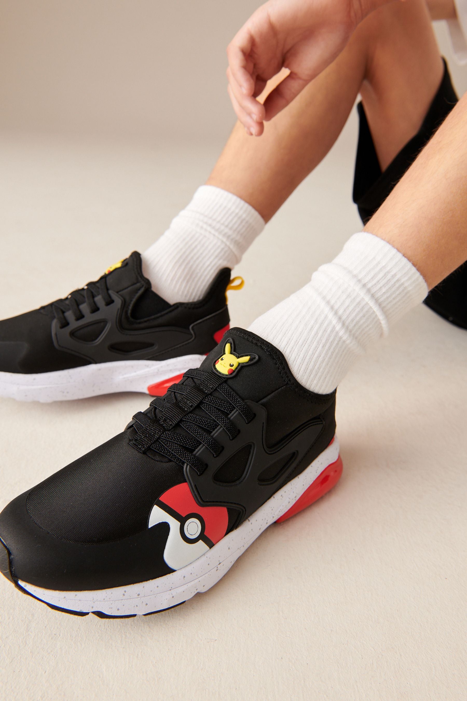 Black/Red Pokemon Elastic Lace Trainers