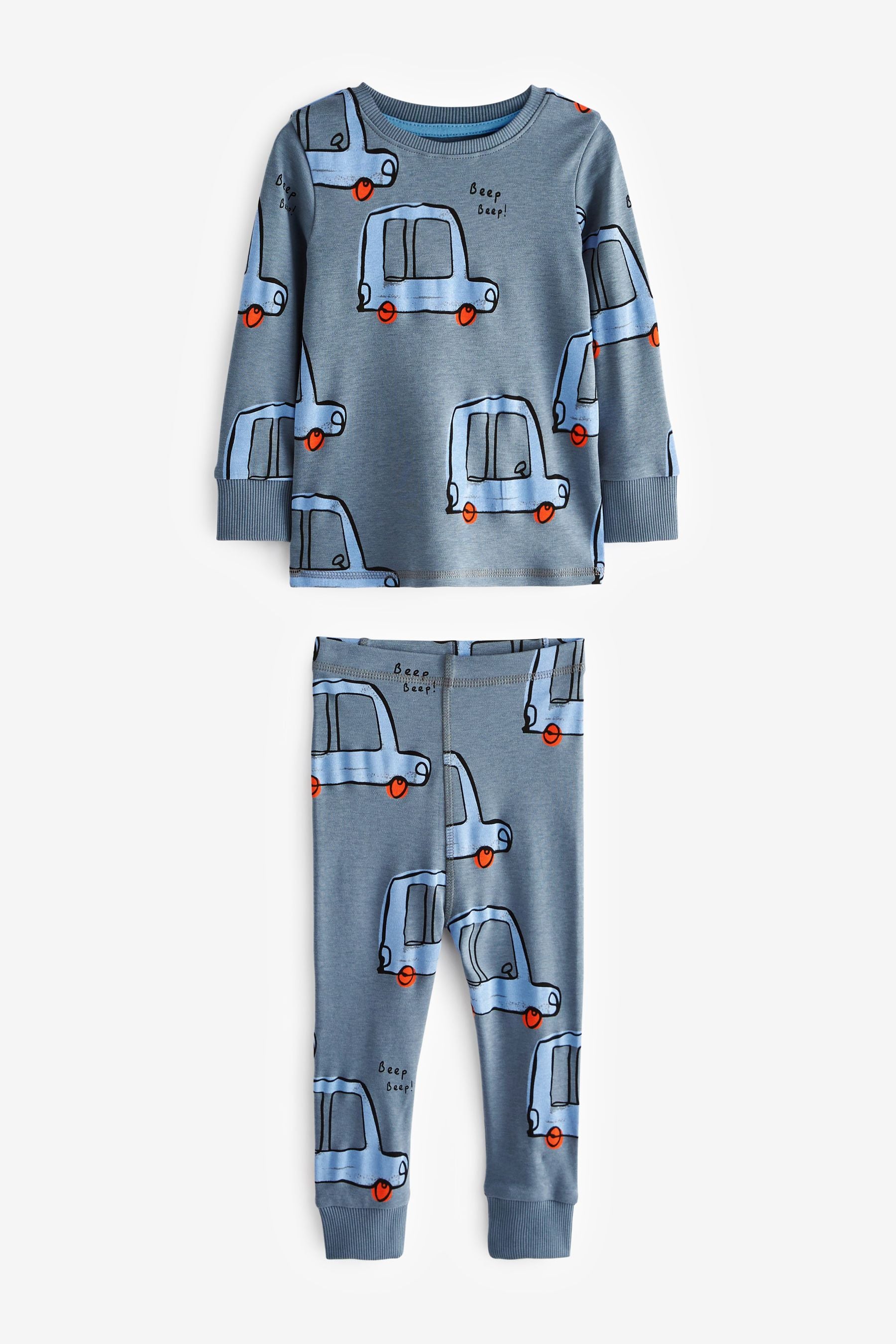 Blue/Orange Digger Long Sleeve 3 Pack Pyjamas Set (9mths-8yrs)