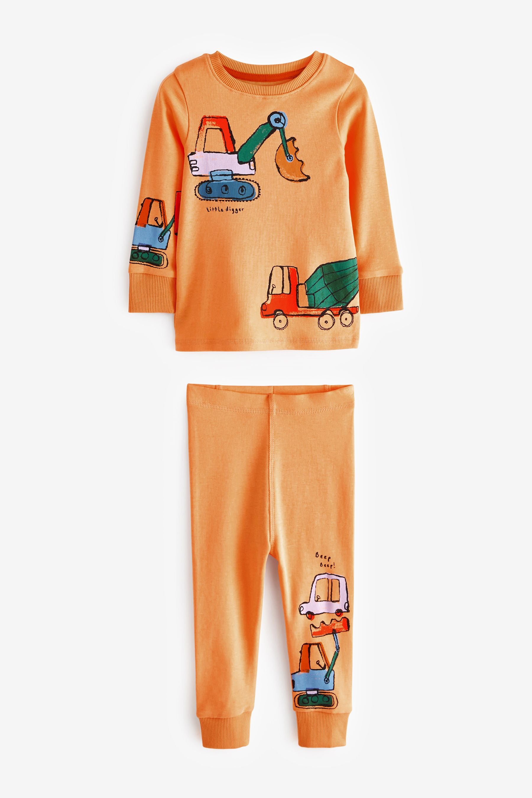 Blue/Orange Digger Long Sleeve 3 Pack Pyjamas Set (9mths-8yrs)