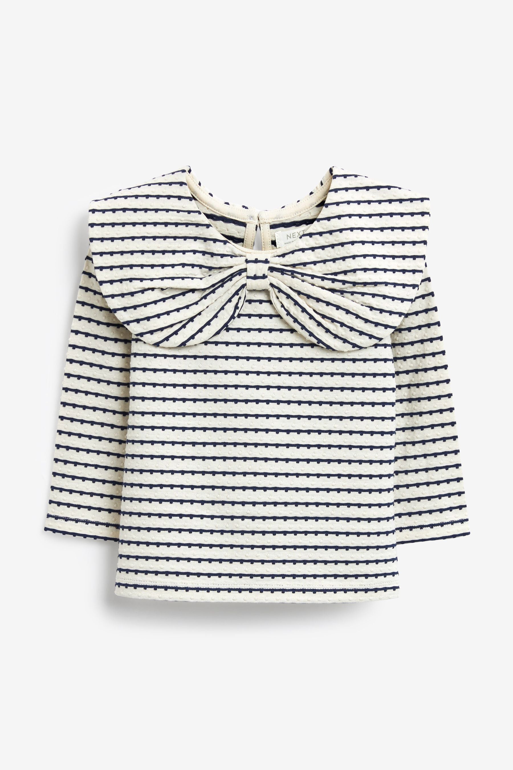 Black/White Stripe Long Sleeve Bow Collar T-Shirt (3mths-7yrs)