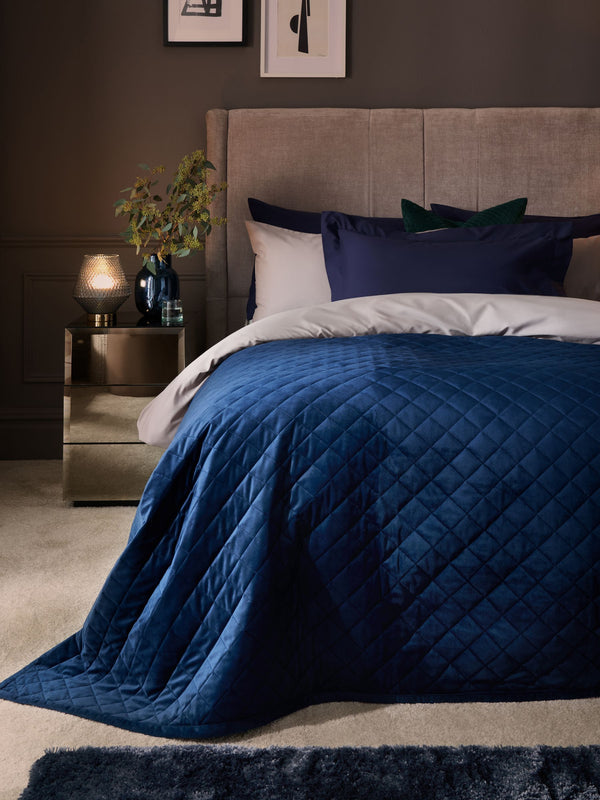 Navy Blue Hamilton Velvet Quilted Bedspread