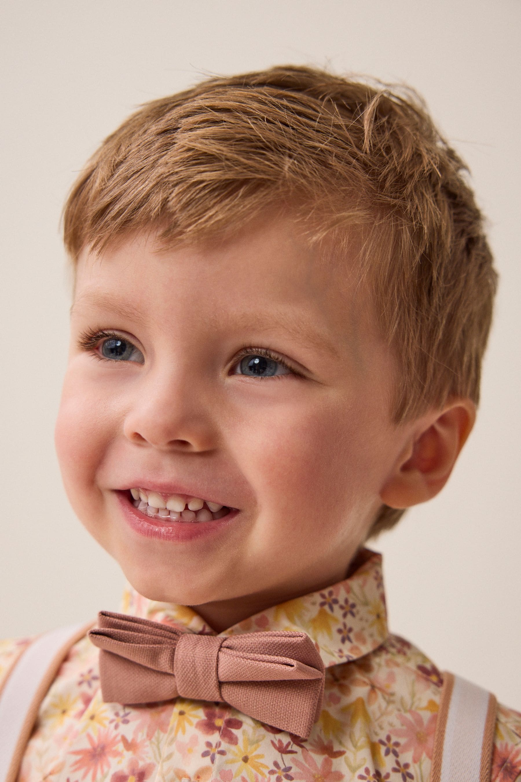 Pink/Cream Floral Shirt Short Braces and Bow Tie Set (3mths-9yrs)