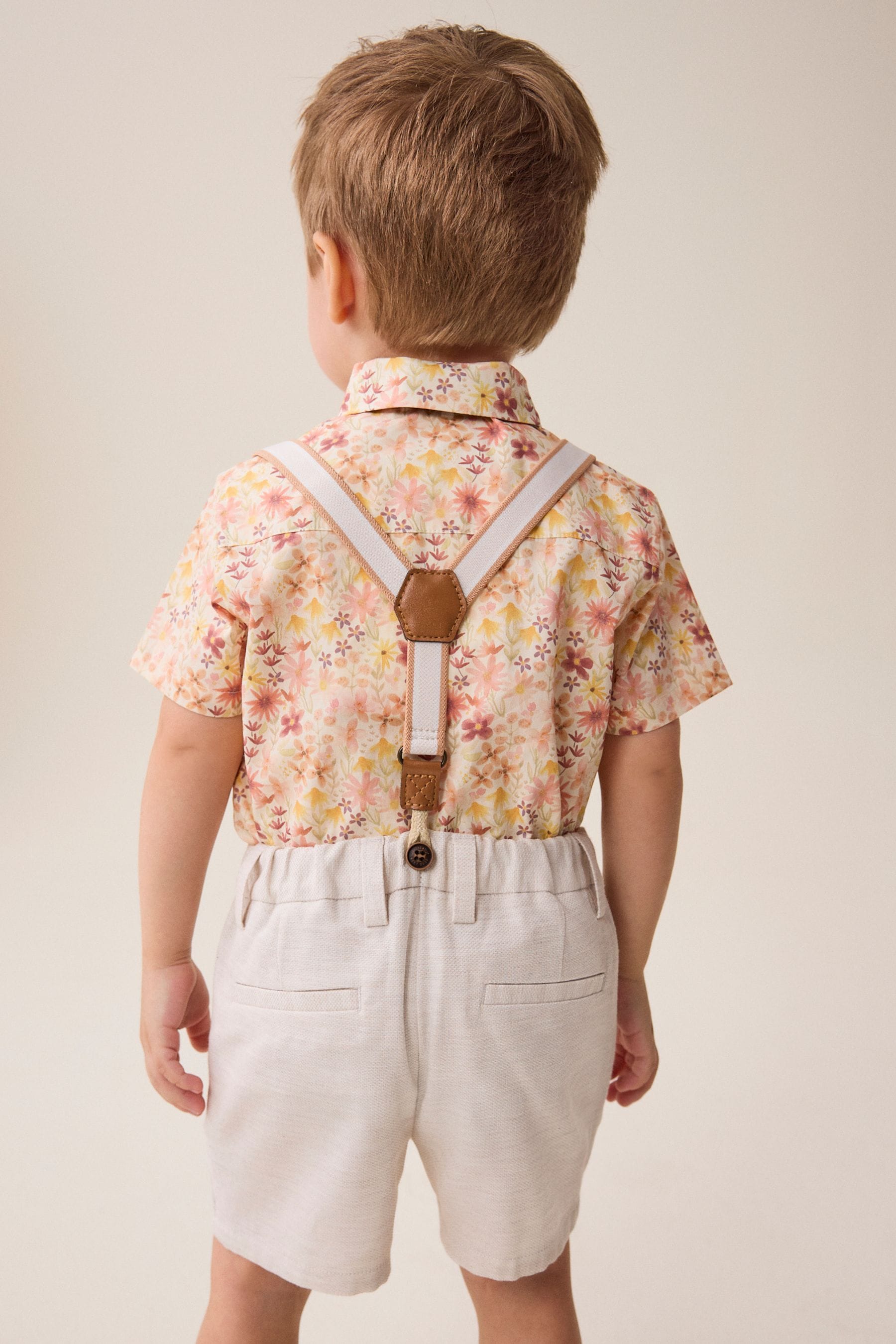 Pink/Cream Floral Shirt Short Braces and Bow Tie Set (3mths-9yrs)