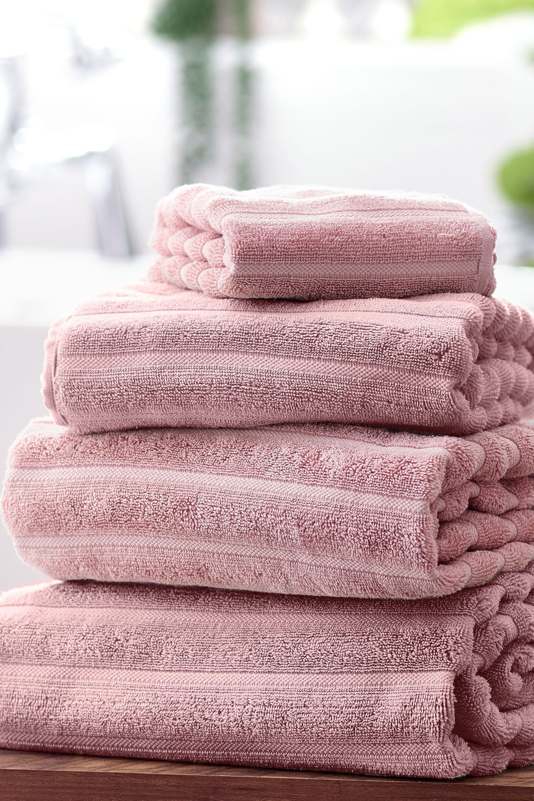 Pink Ribbed Towel with 100% Cotton