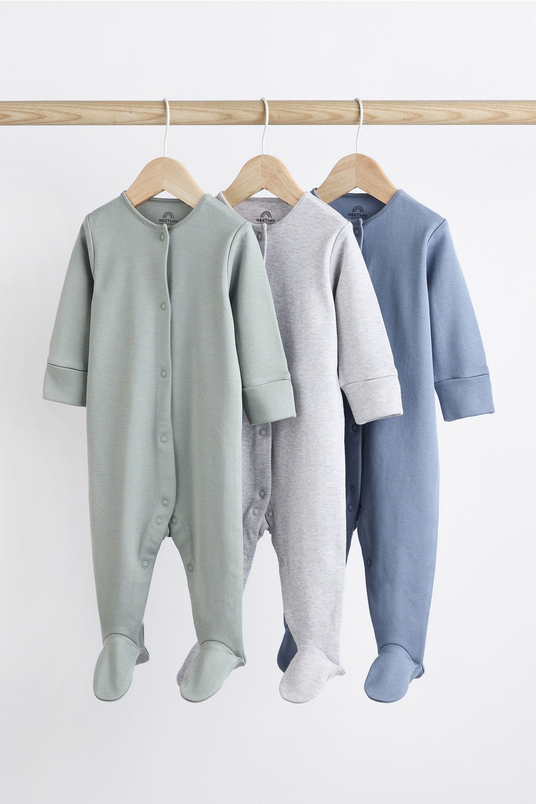 Grey / Blue Baby Cotton Sleepsuits 3 Pack (0-3yrs)