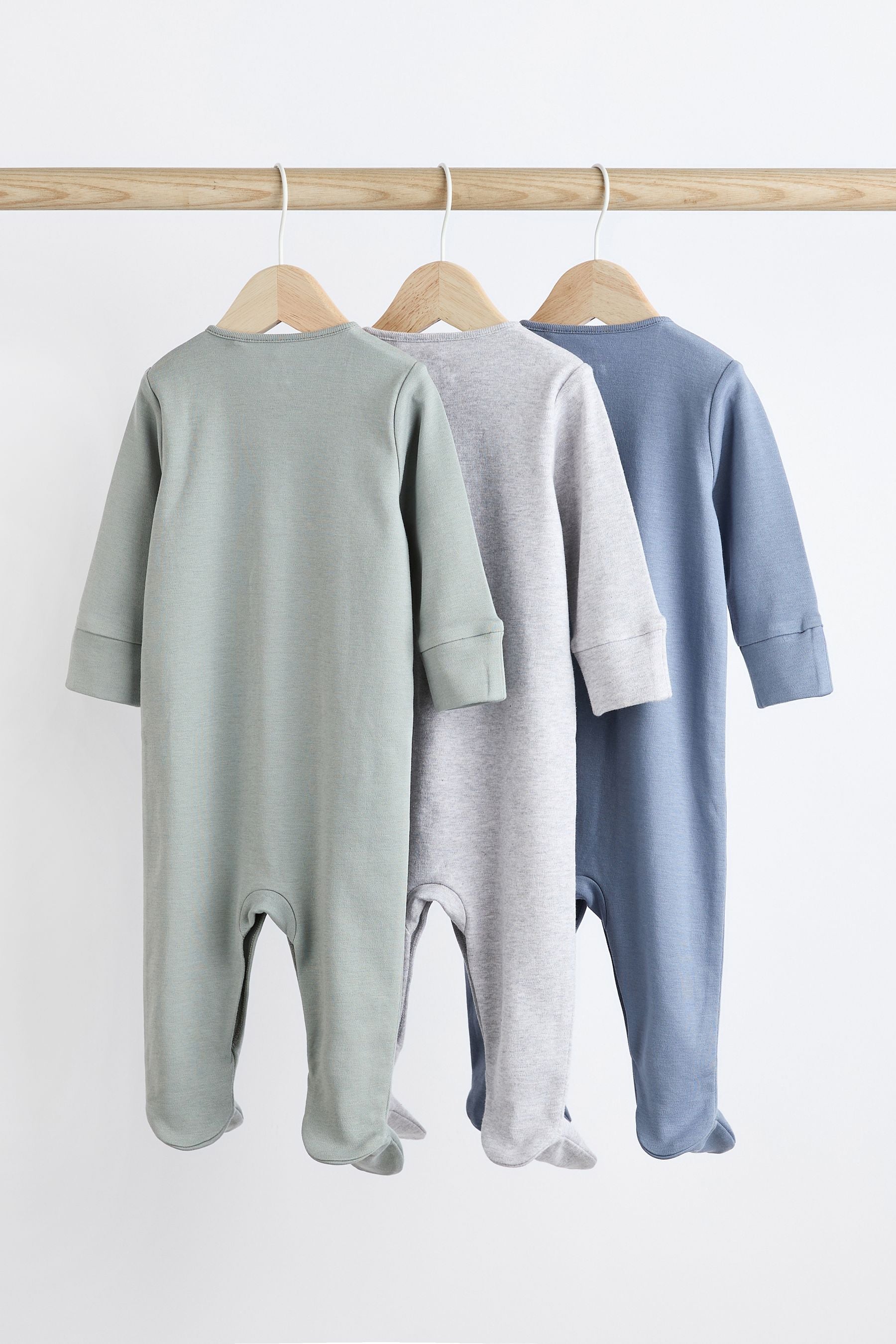 Grey/Blue Baby 100% Cotton Sleepsuits 3 Pack (0-2yrs)