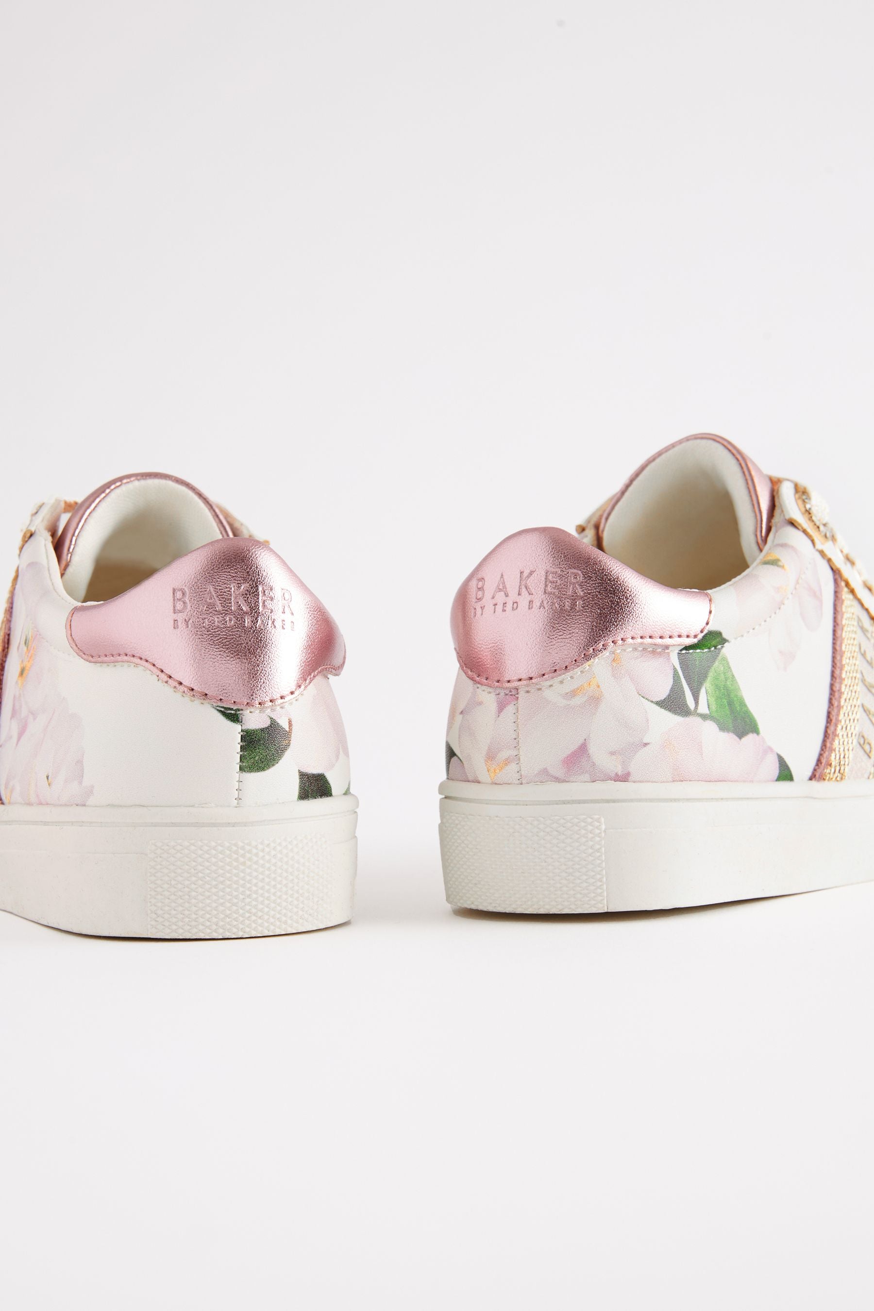 White Baker by Ted Baker Girls Floral Lace Up White Trainers