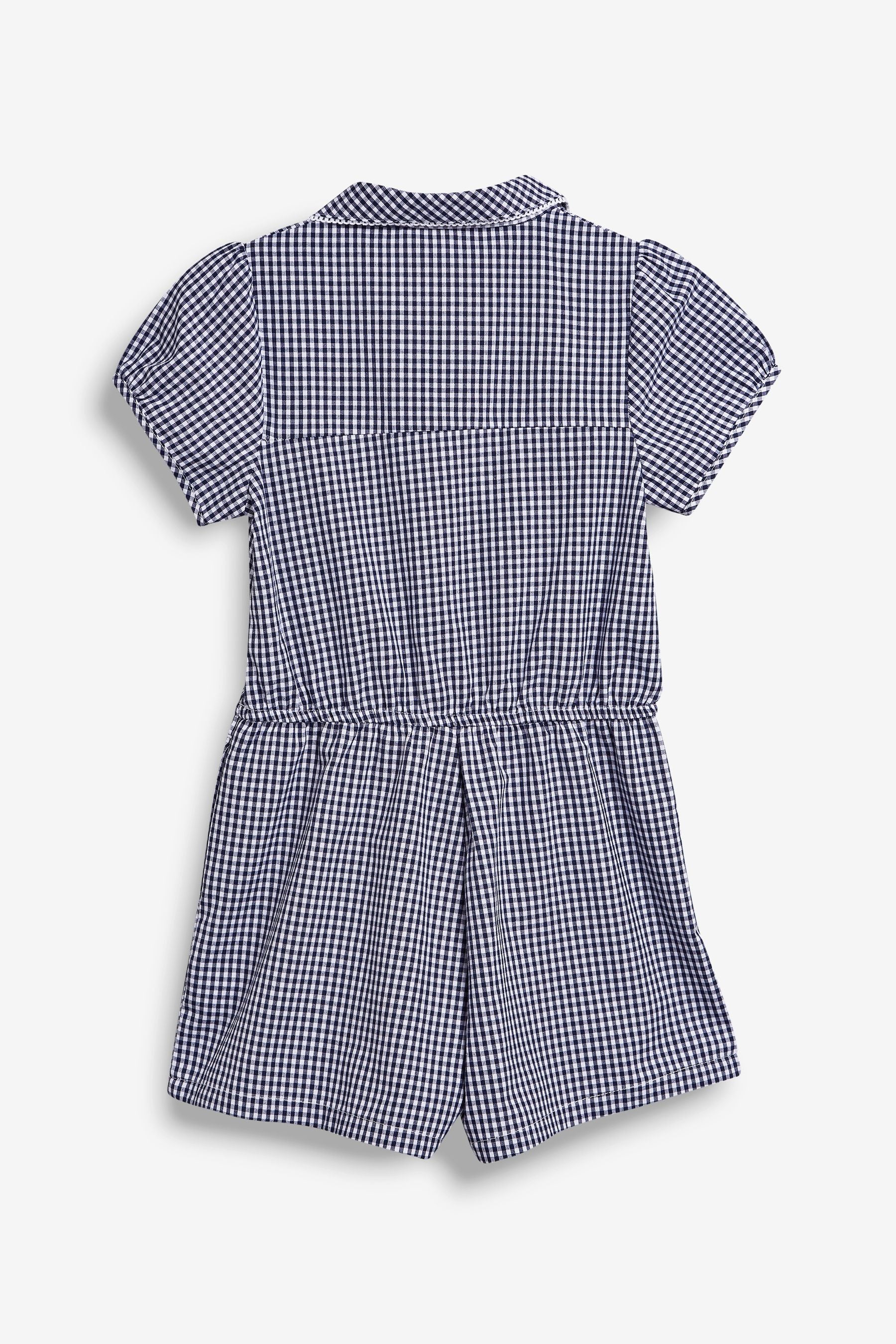 Navy Zip Front Cotton Rich Gingham School Playsuit (3-14yrs)