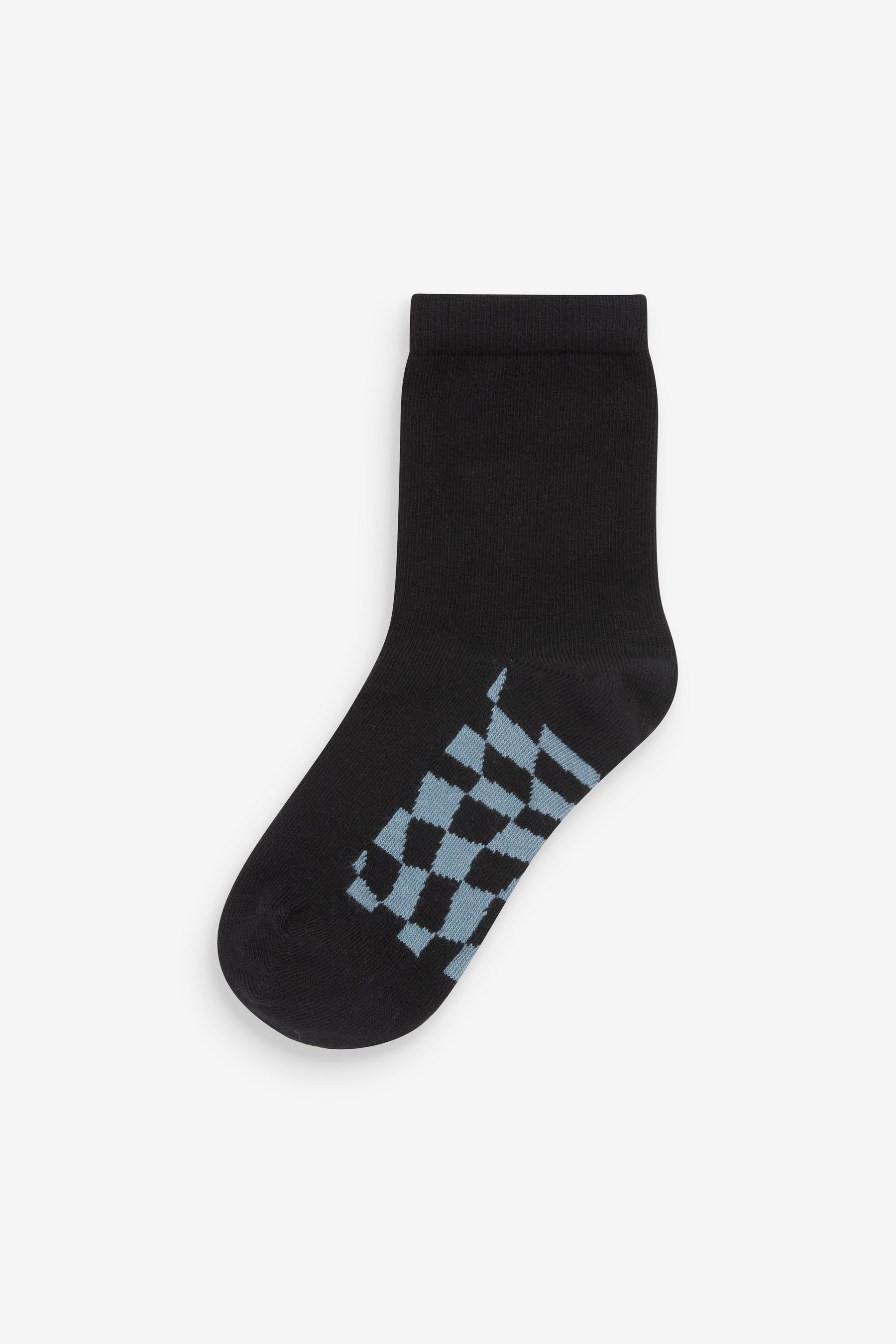 Black Checkerboard Stripe 7 Pack Cotton Rich Socks